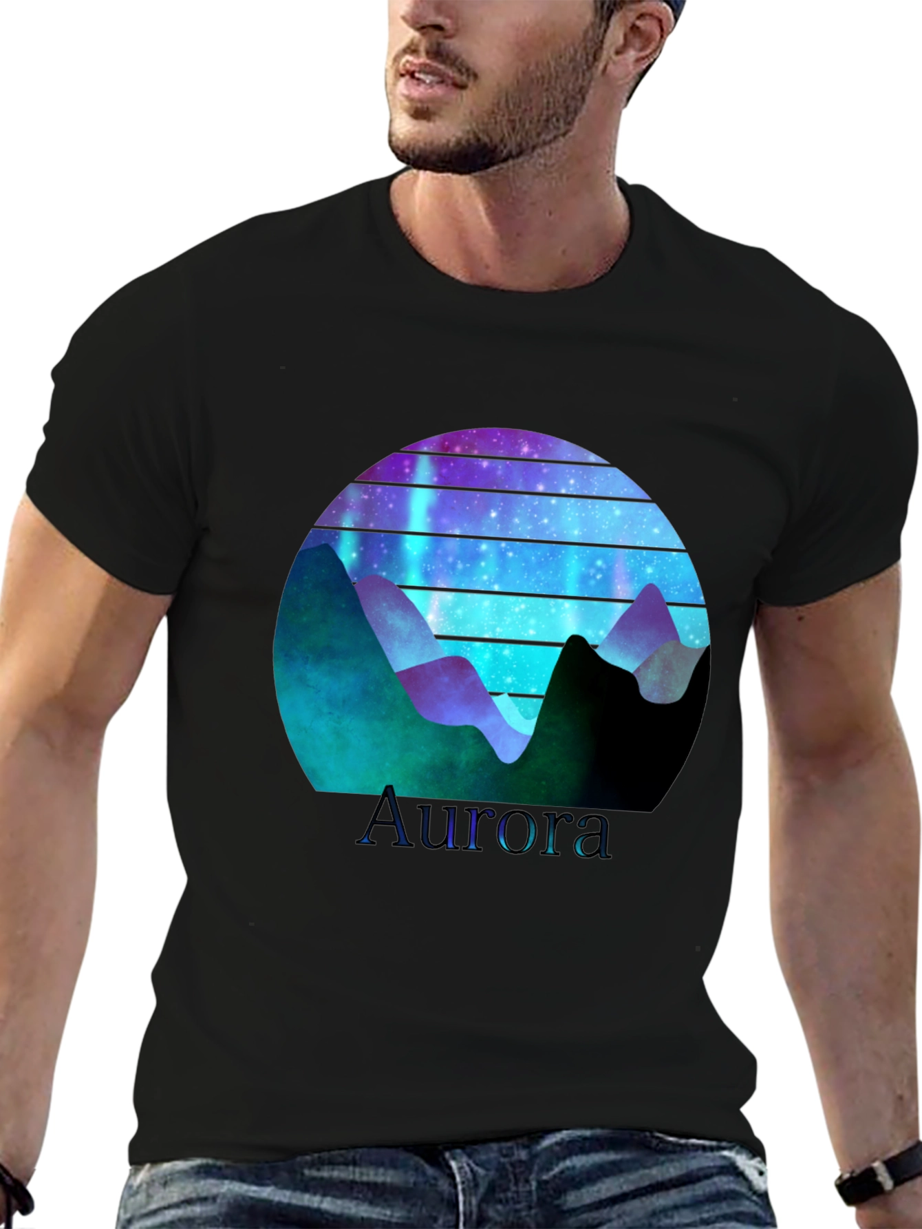 Aurora Graphic T-Shirt - Mountain Nightscape Design