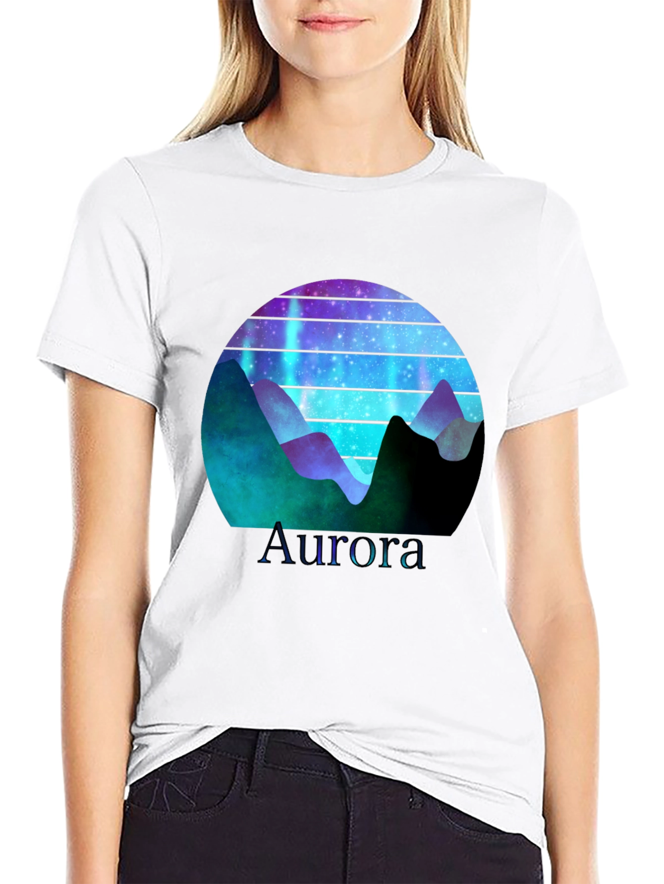 Aurora Graphic T-Shirt - Mountain Nightscape Design
