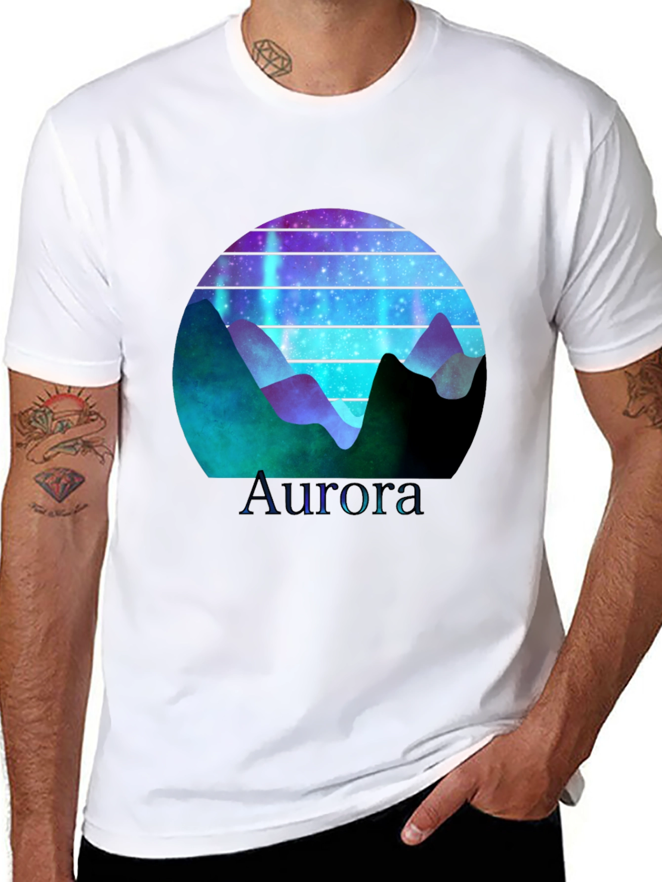 Aurora Graphic T-Shirt - Mountain Nightscape Design