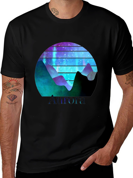 Aurora Graphic T-Shirt - Mountain Nightscape Design