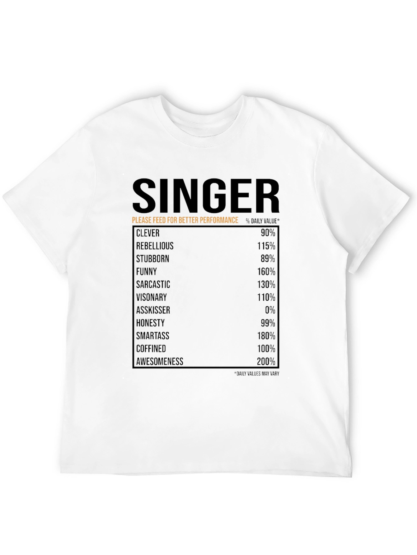 Singer Nutrition Facts T-Shirt
