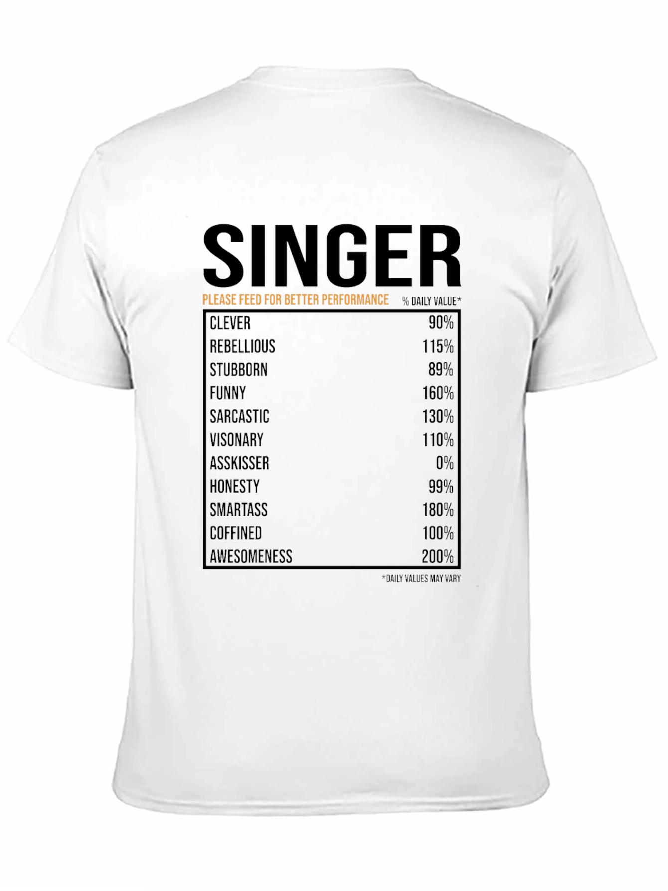 Singer Nutrition Facts T-Shirt