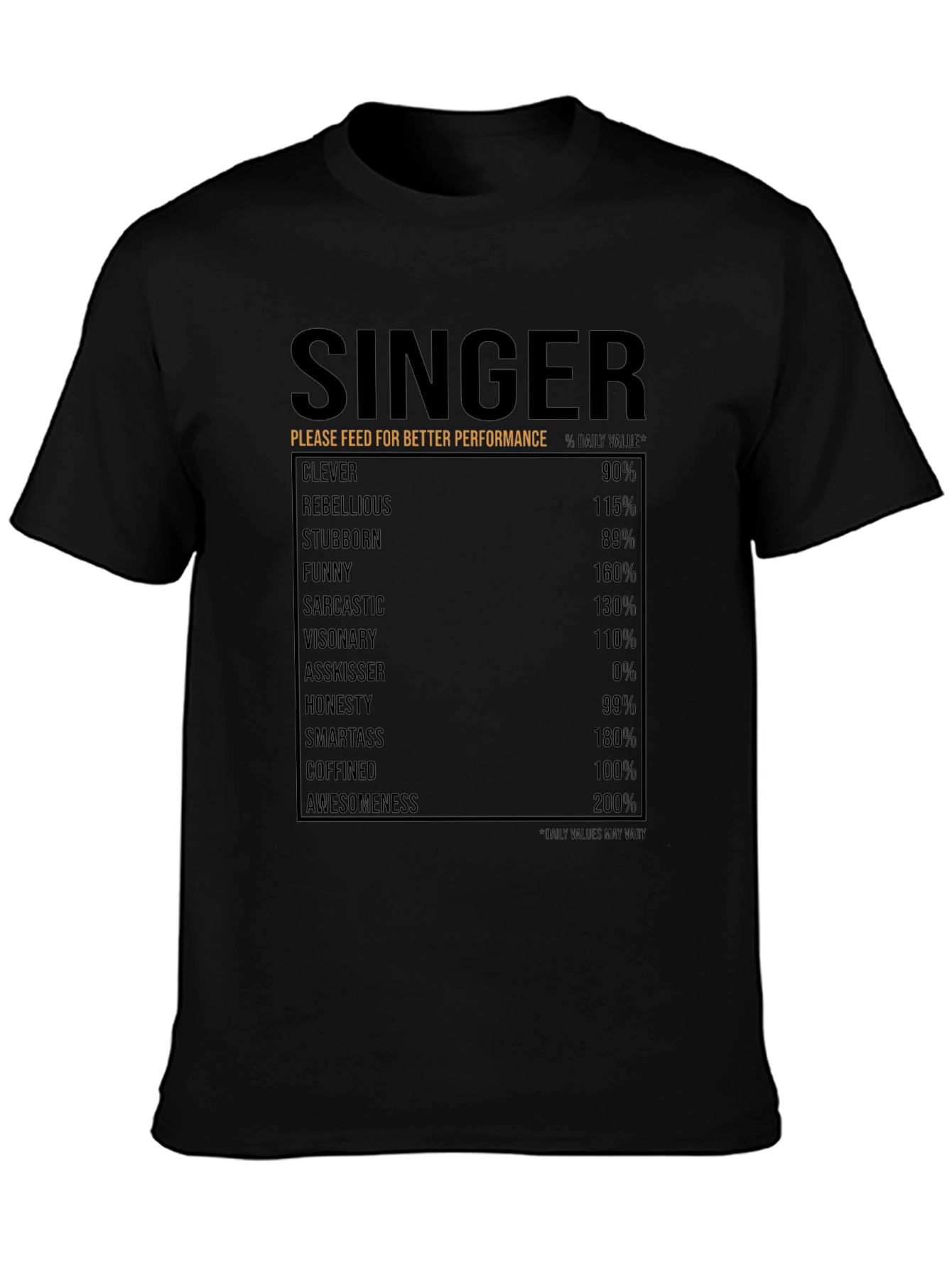 Singer Nutrition Facts T-Shirt