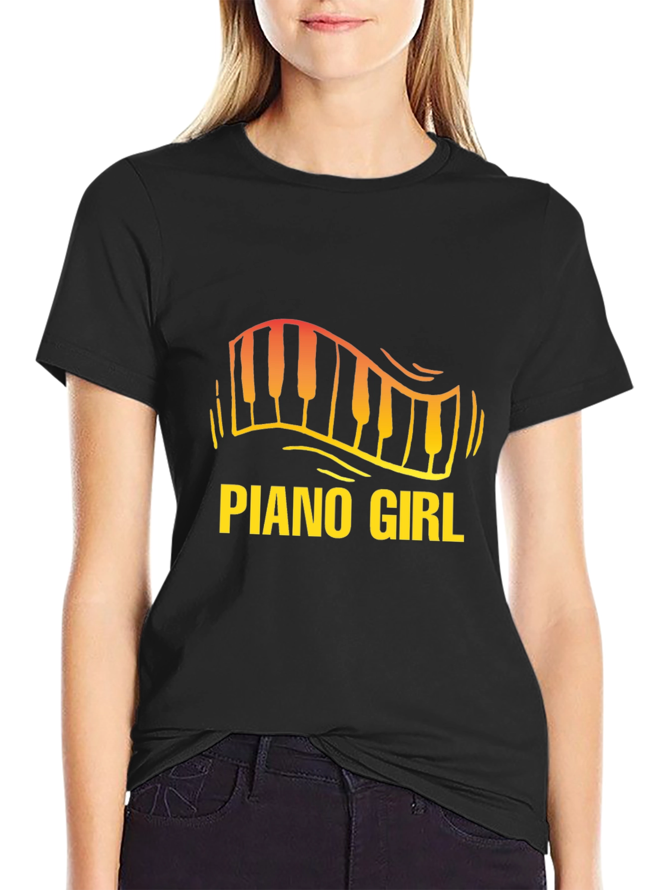 Piano Girl Graphic Tee - Music Lover T-Shirt