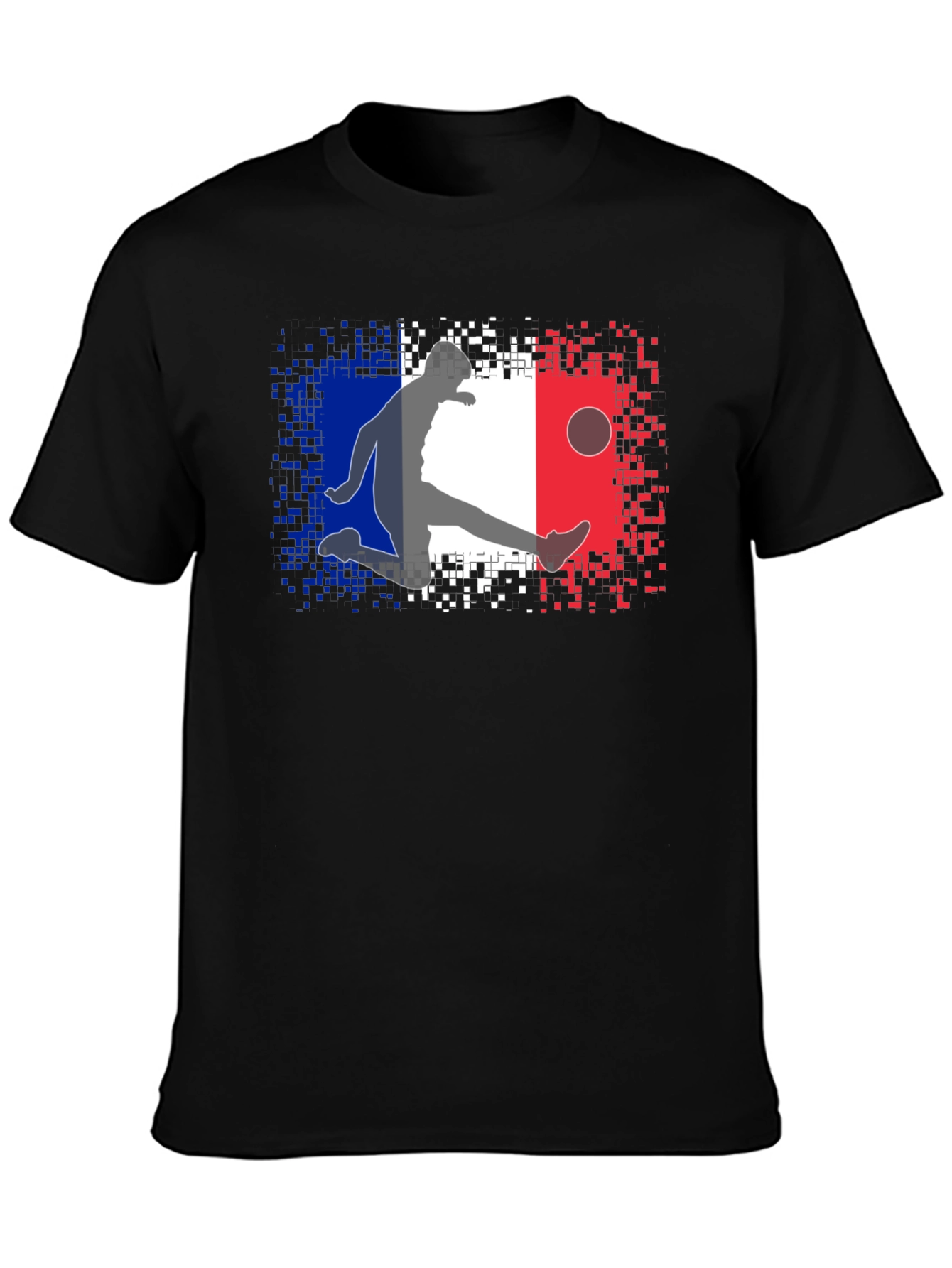 French Flag Soccer Player Black T-Shirt