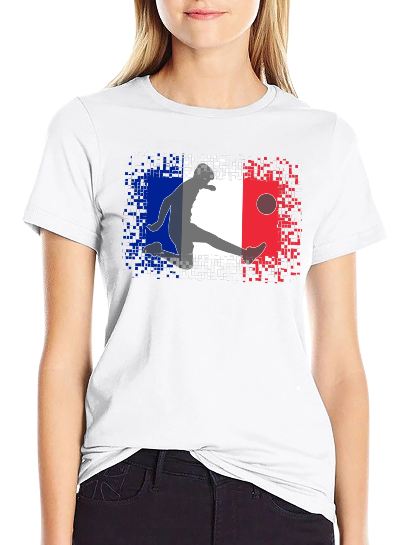 French Flag Soccer Player Black T-Shirt