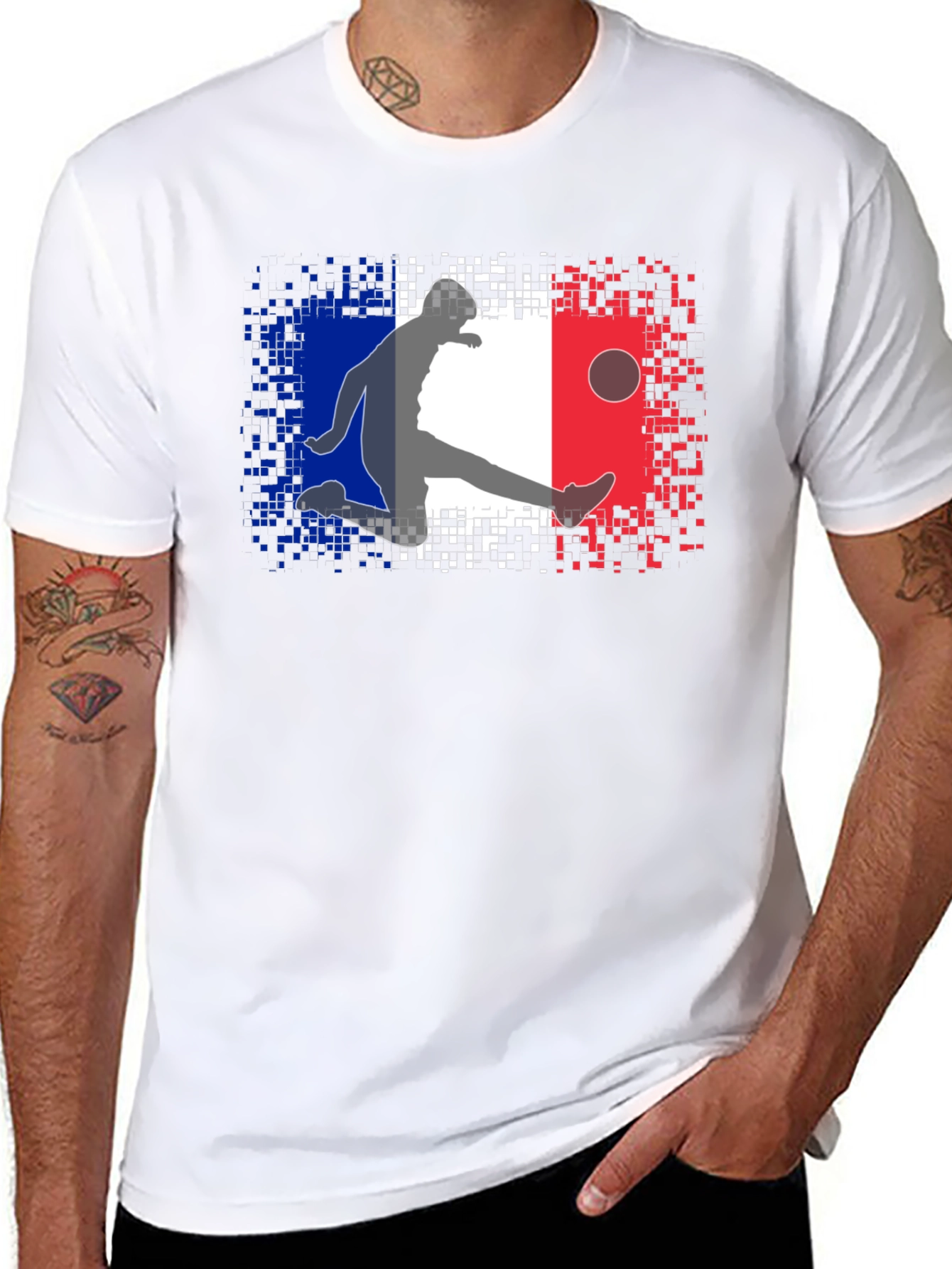 French Flag Soccer Player Black T-Shirt
