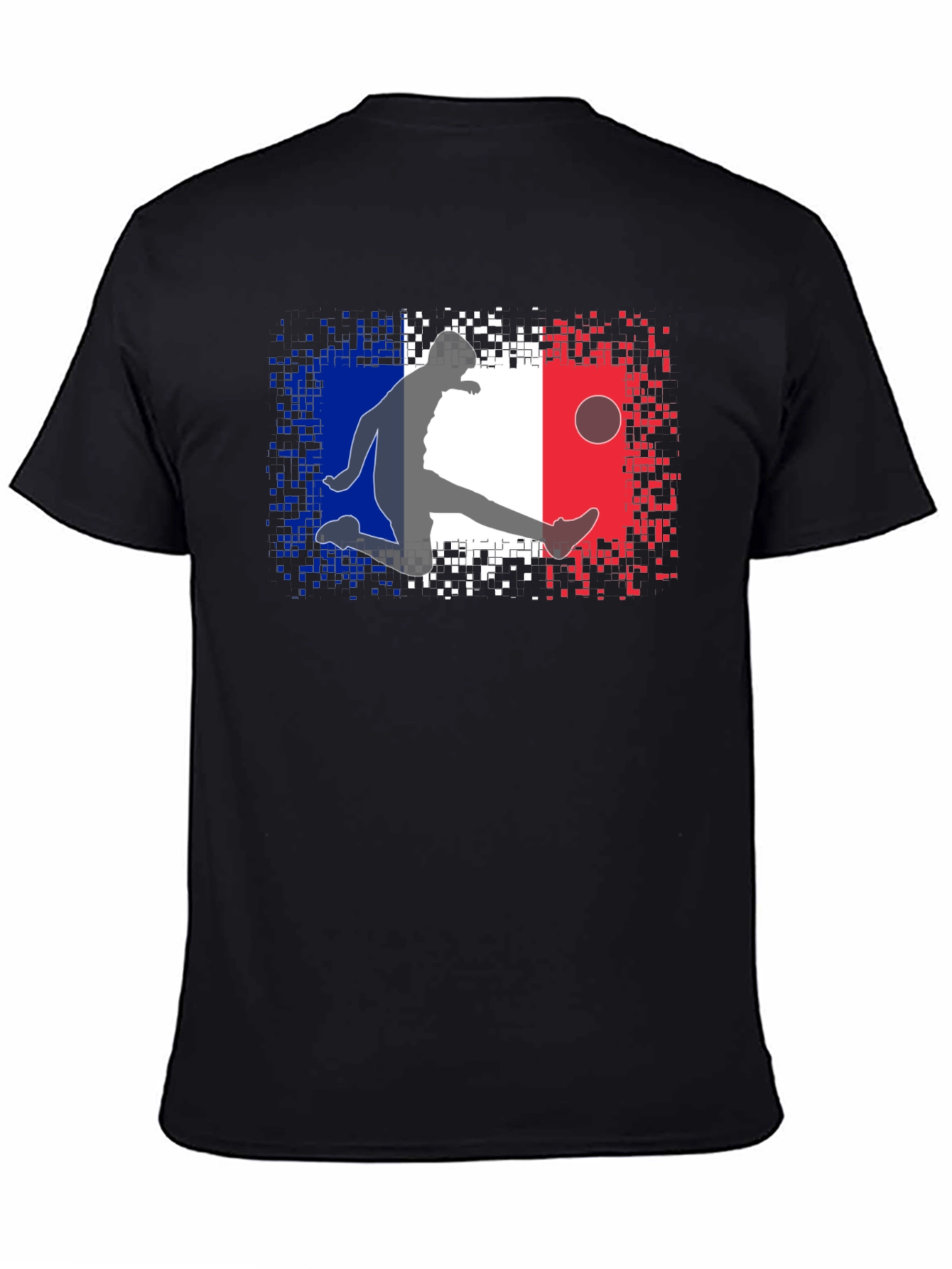 French Flag Soccer Player Black T-Shirt