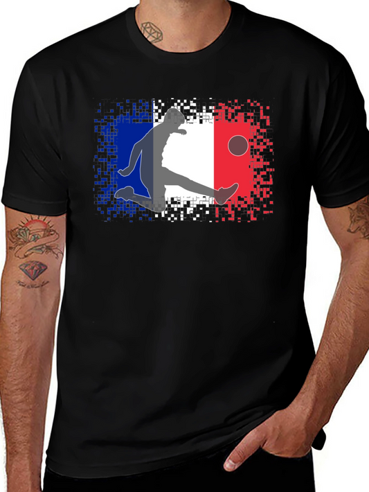 French Flag Soccer Player Black T-Shirt