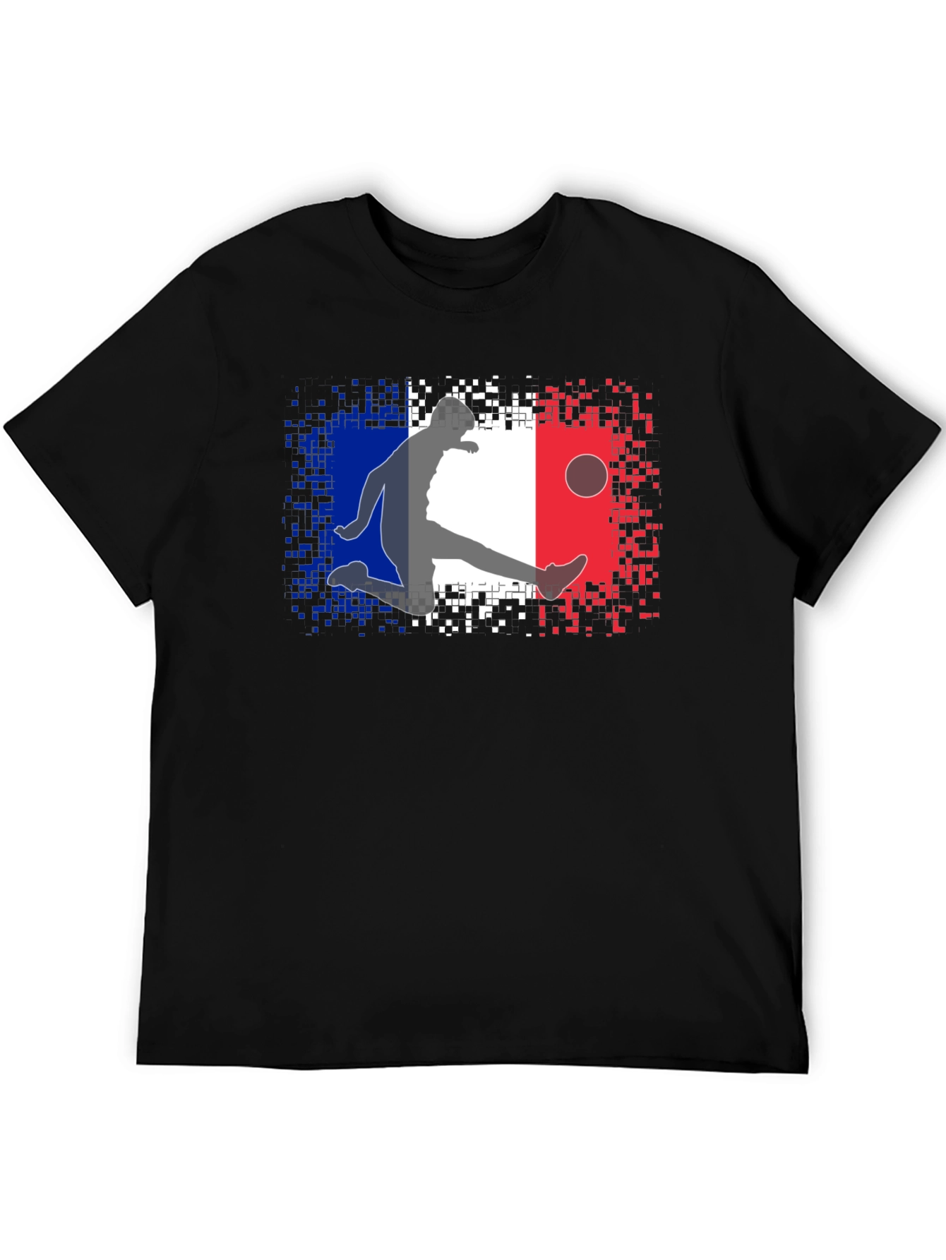 French Flag Soccer Player Black T-Shirt