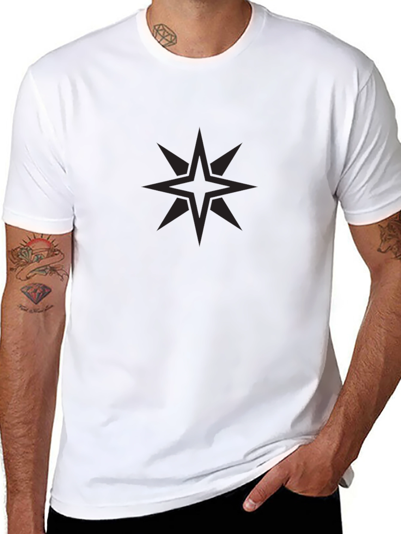 Mens Black Starburst Graphic Tee - Modern Casual Style