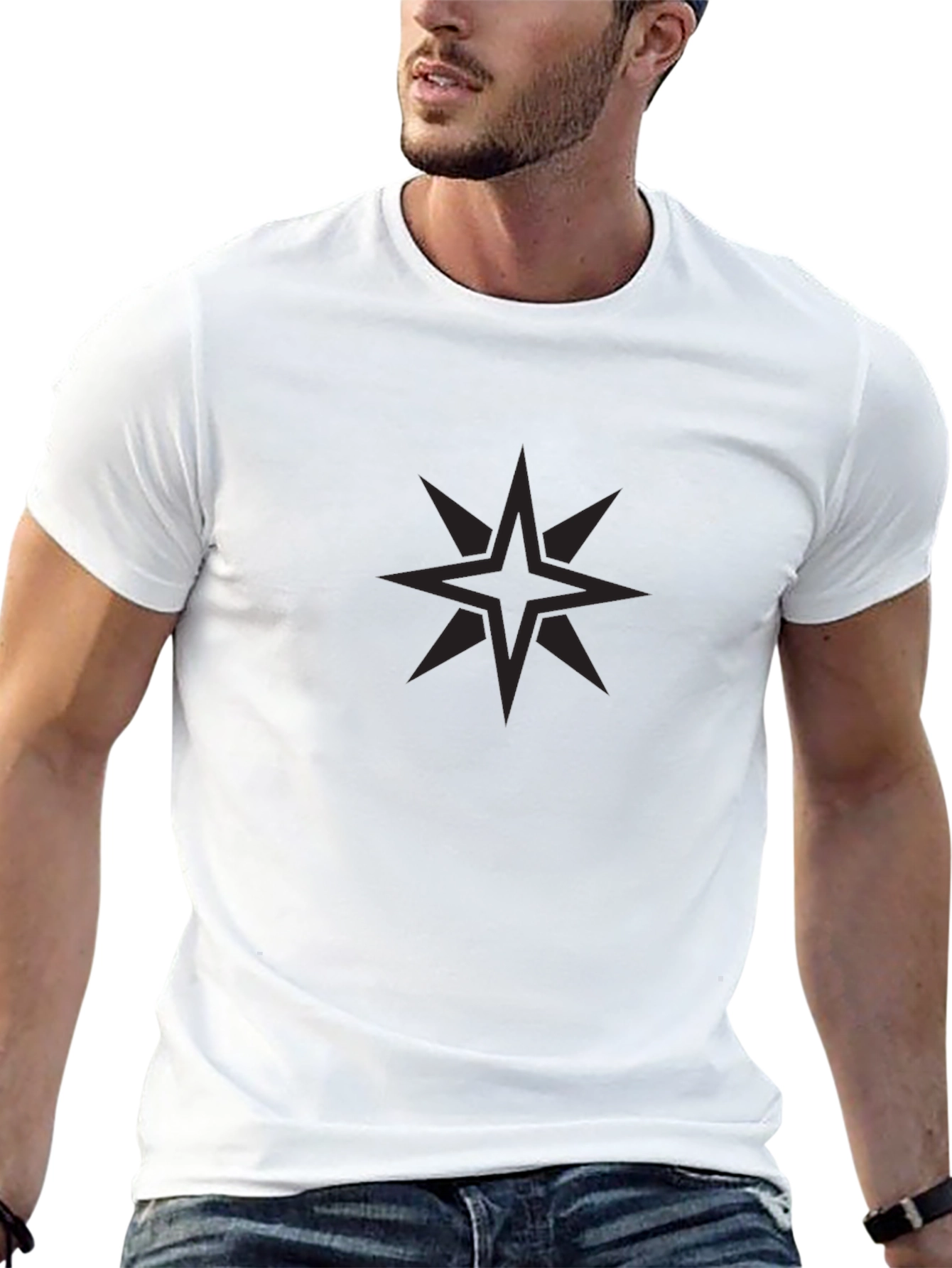 Mens Black Starburst Graphic Tee - Modern Casual Style