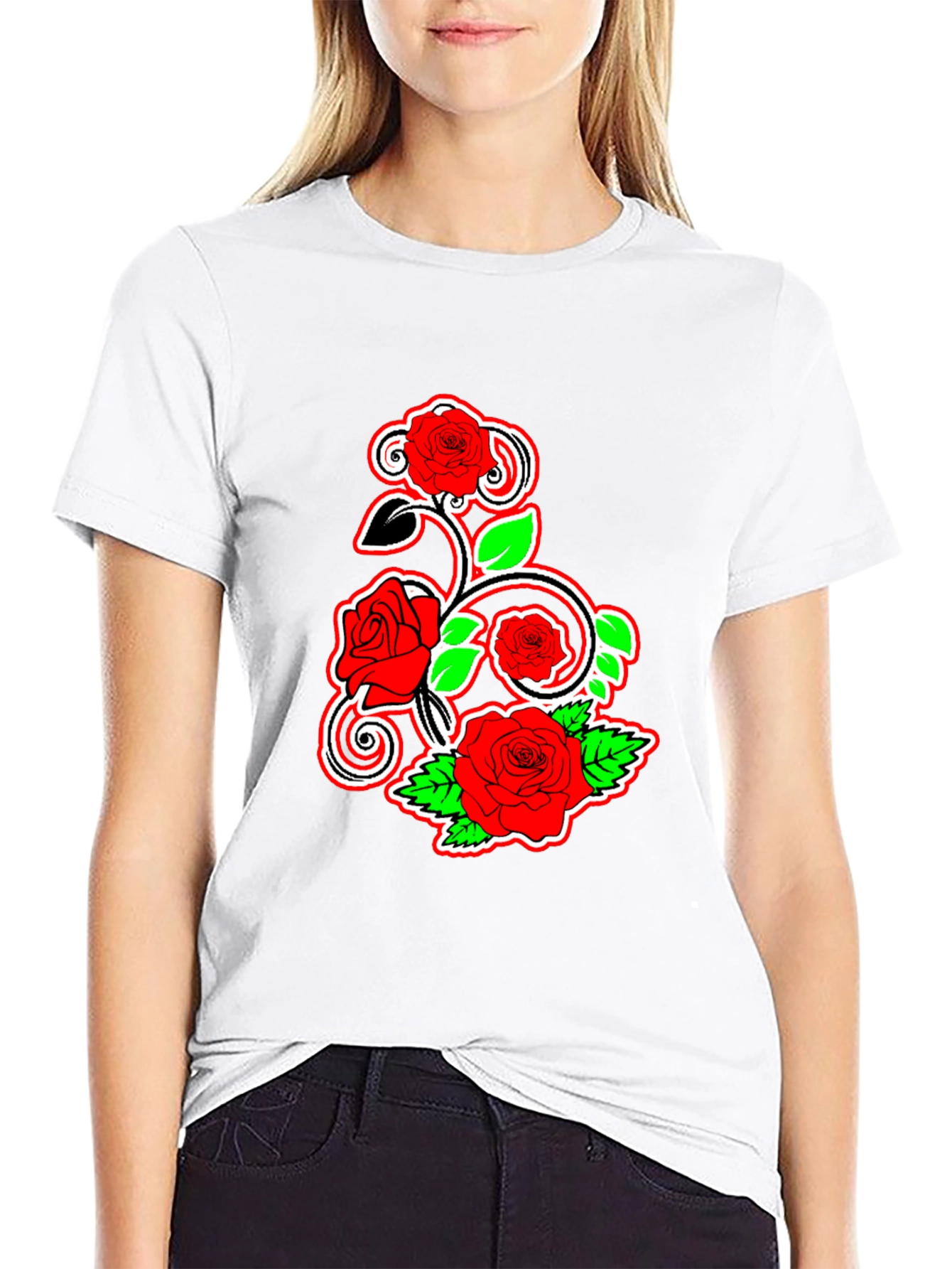 Floral Rose Graphic Tee - Black