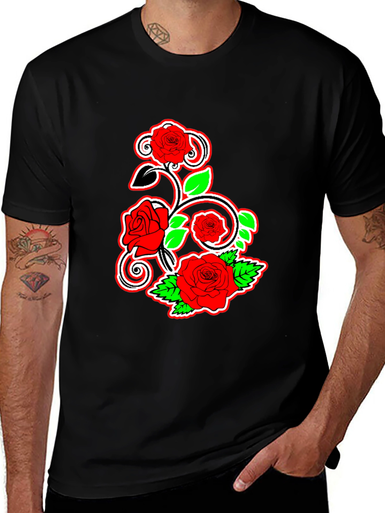 Floral Rose Graphic Tee - Black