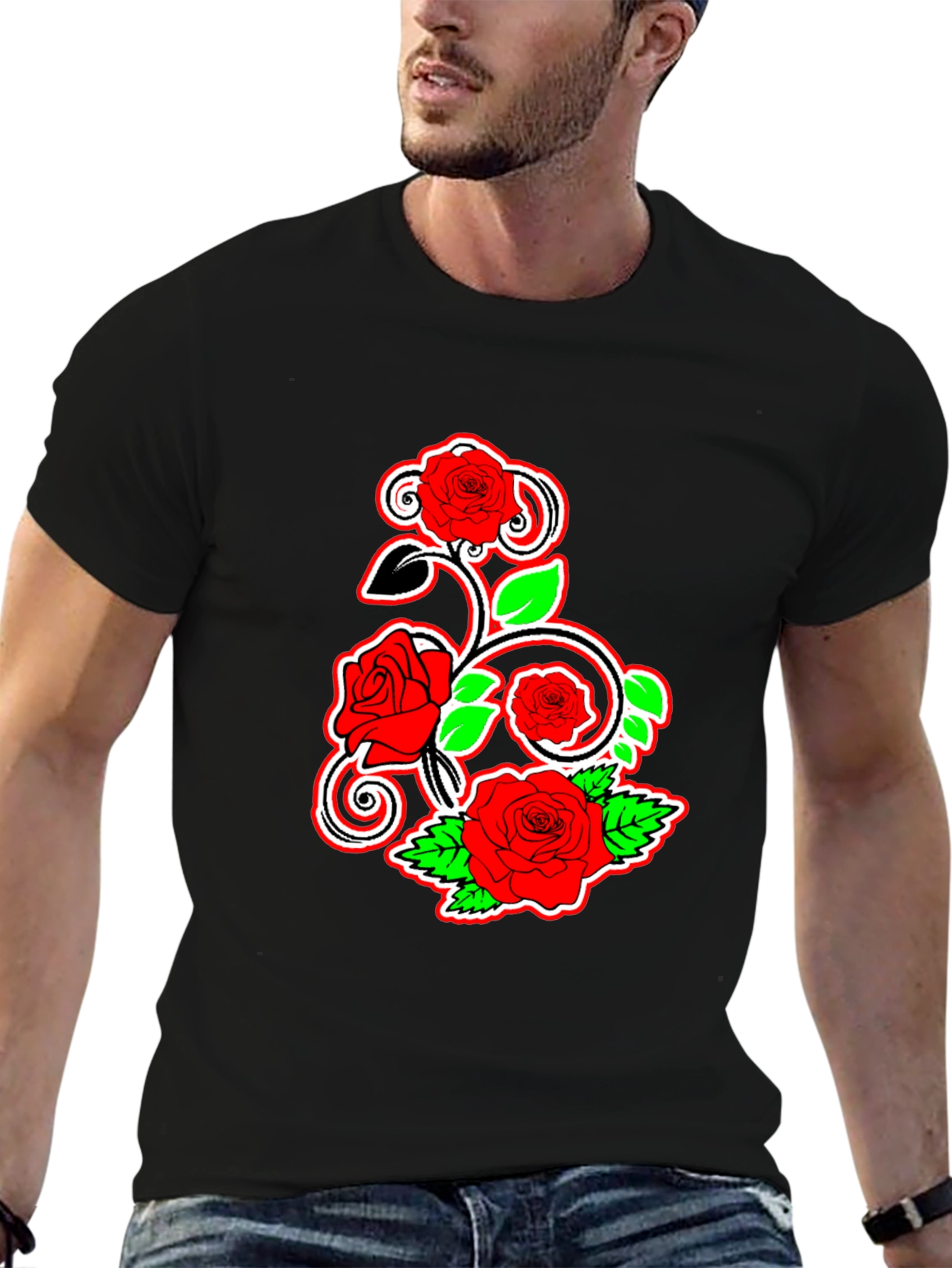 Floral Rose Graphic Tee - Black