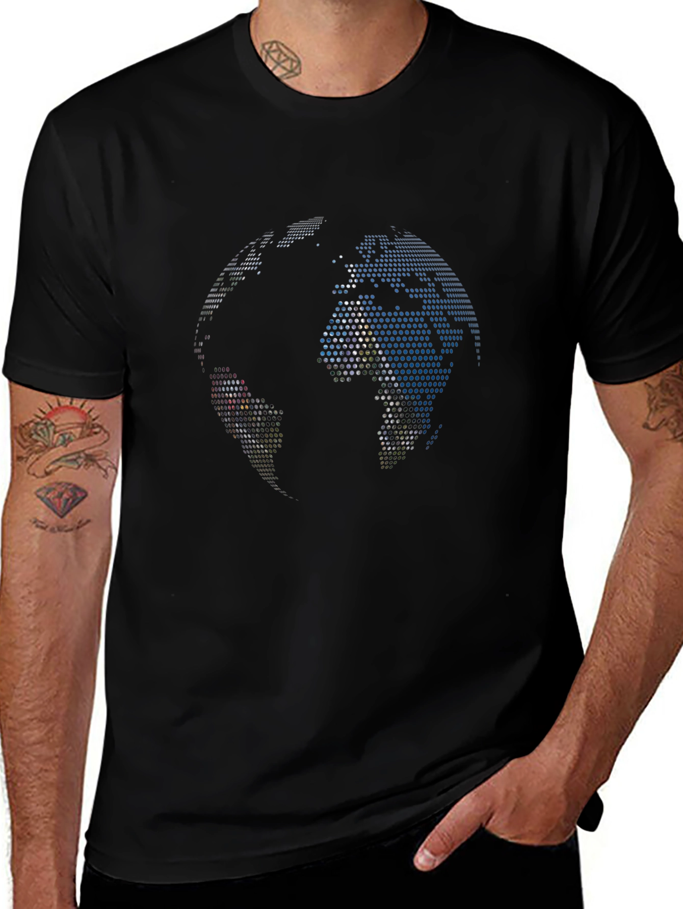 Pixel Globe Graphic Tee - Black Cotton Blend Shirt