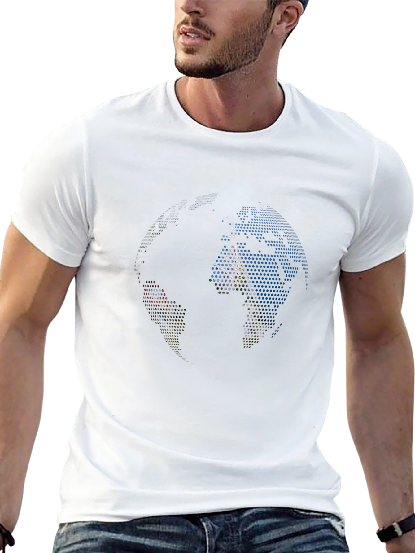 Pixel Globe Graphic Tee - Black Cotton Blend Shirt