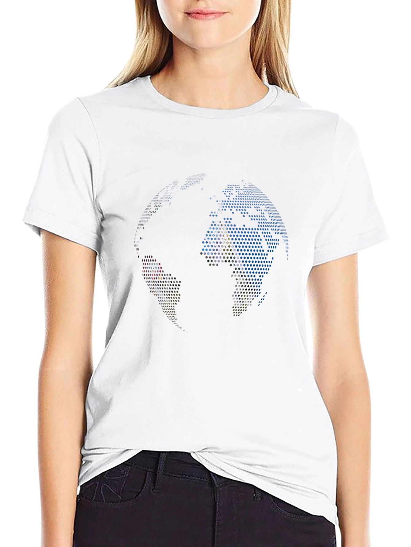 Pixel Globe Graphic Tee - Black Cotton Blend Shirt