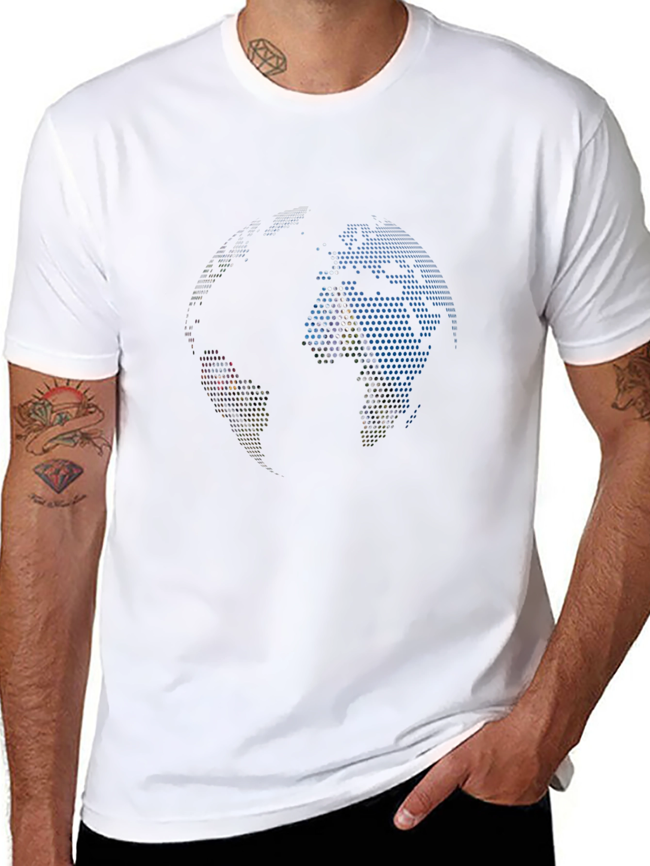 Pixel Globe Graphic Tee - Black Cotton Blend Shirt