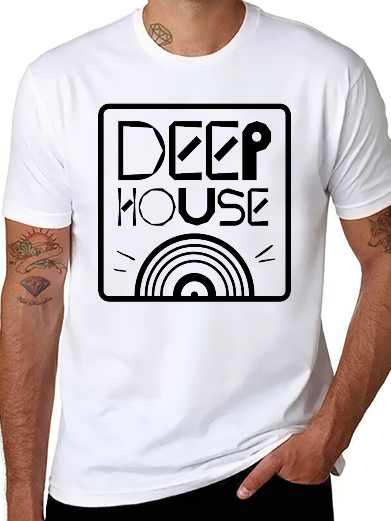 Deep House Graphic Print Black T-Shirt