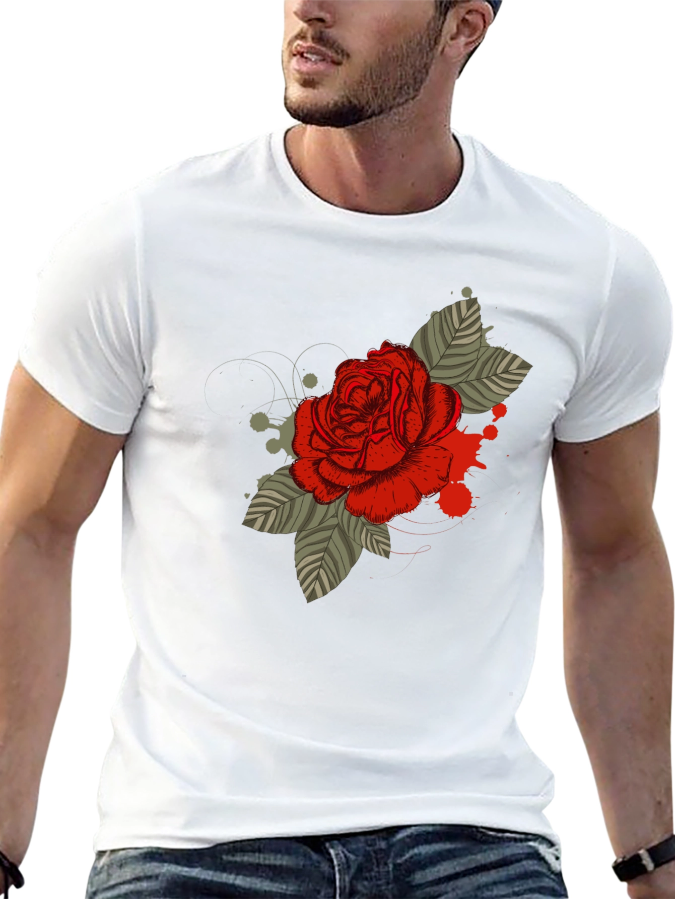 Rose Graphic T-Shirt - Mens Black Tee