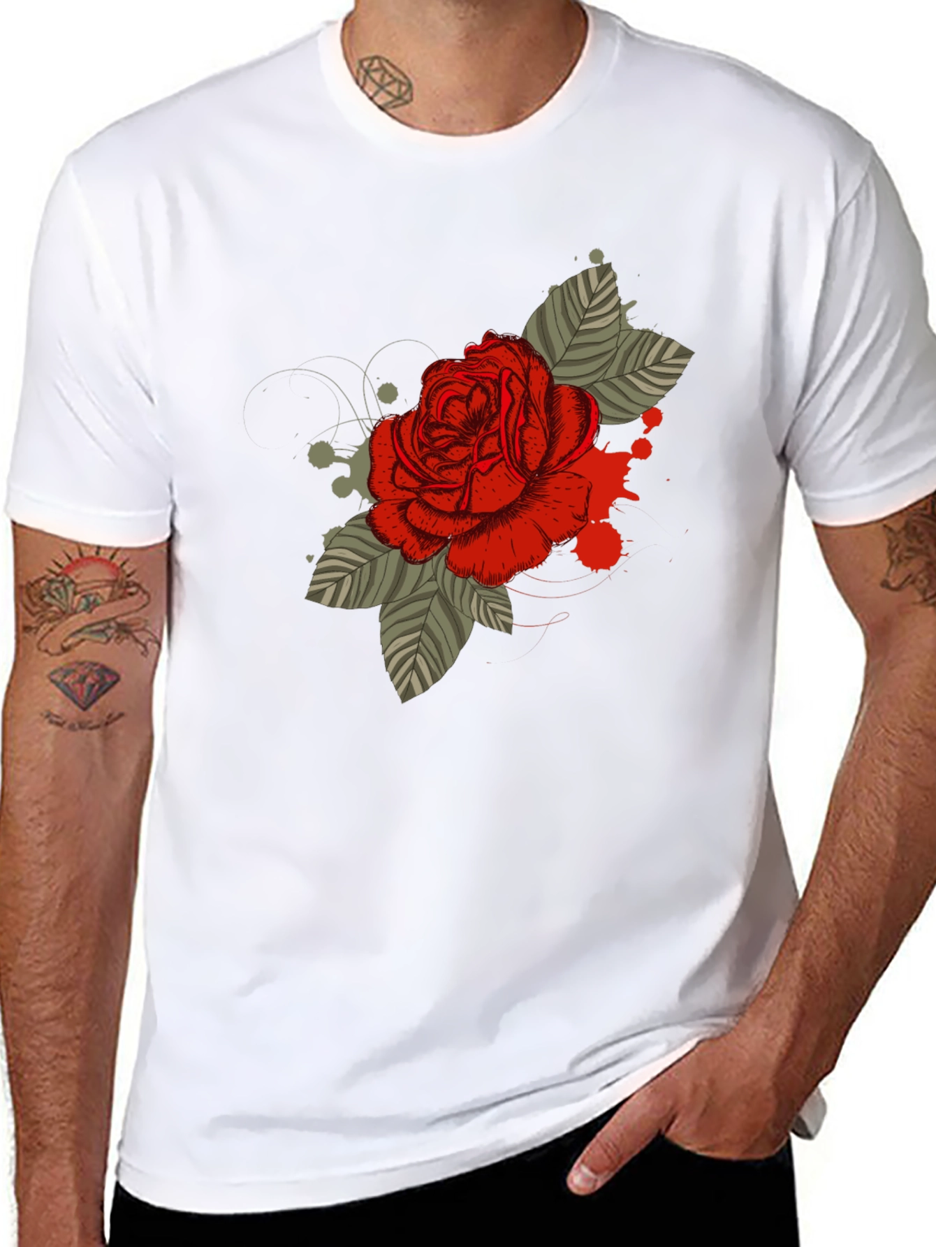 Rose Graphic T-Shirt - Mens Black Tee