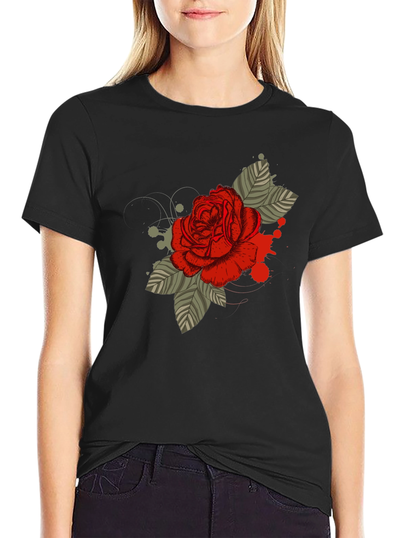 Rose Graphic T-Shirt - Mens Black Tee