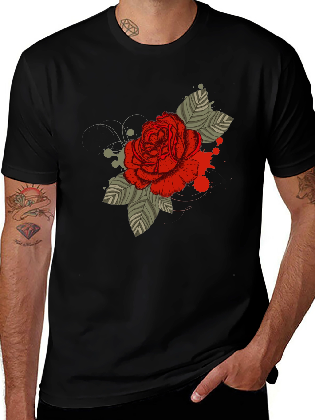 Rose Graphic T-Shirt - Mens Black Tee