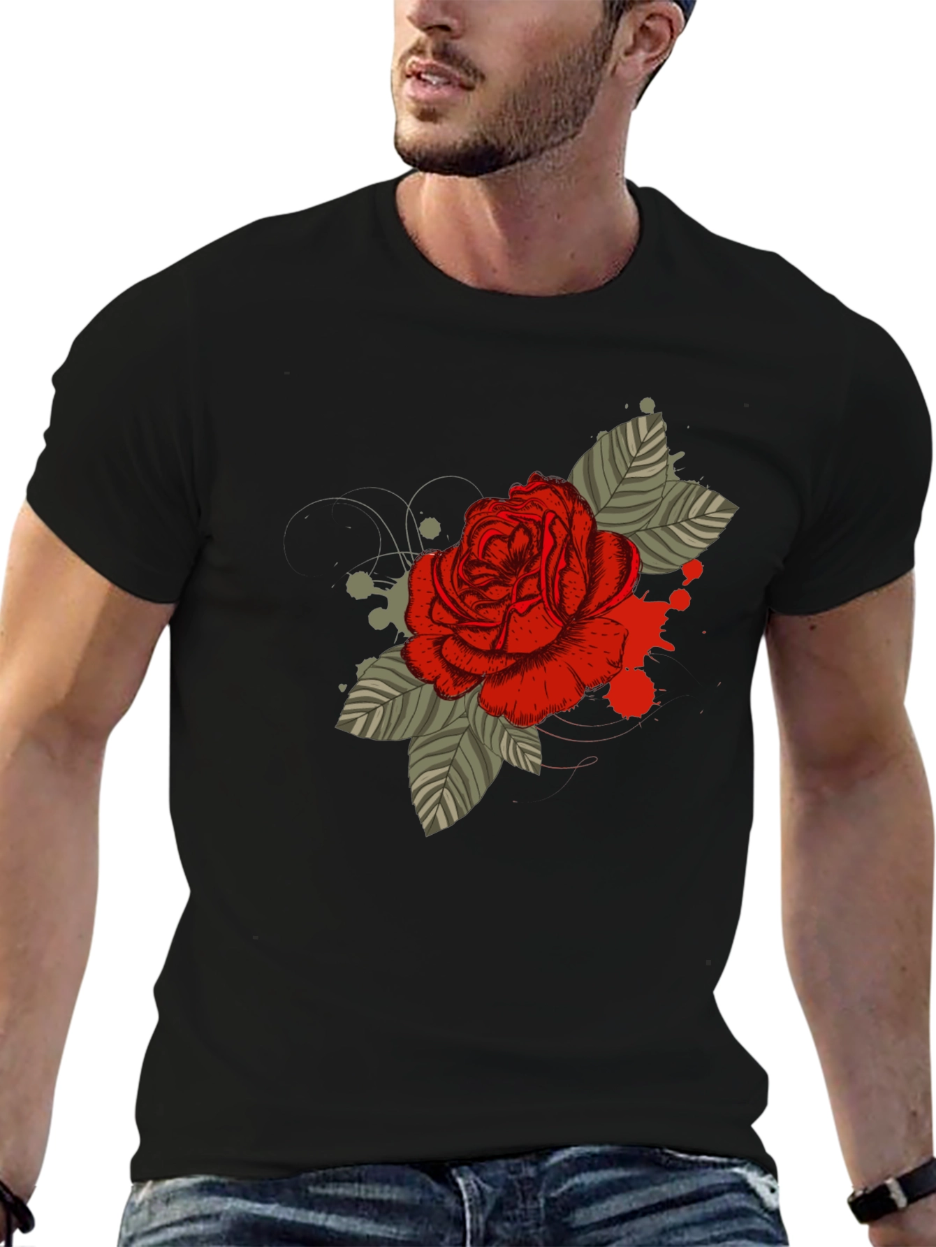 Rose Graphic T-Shirt - Mens Black Tee