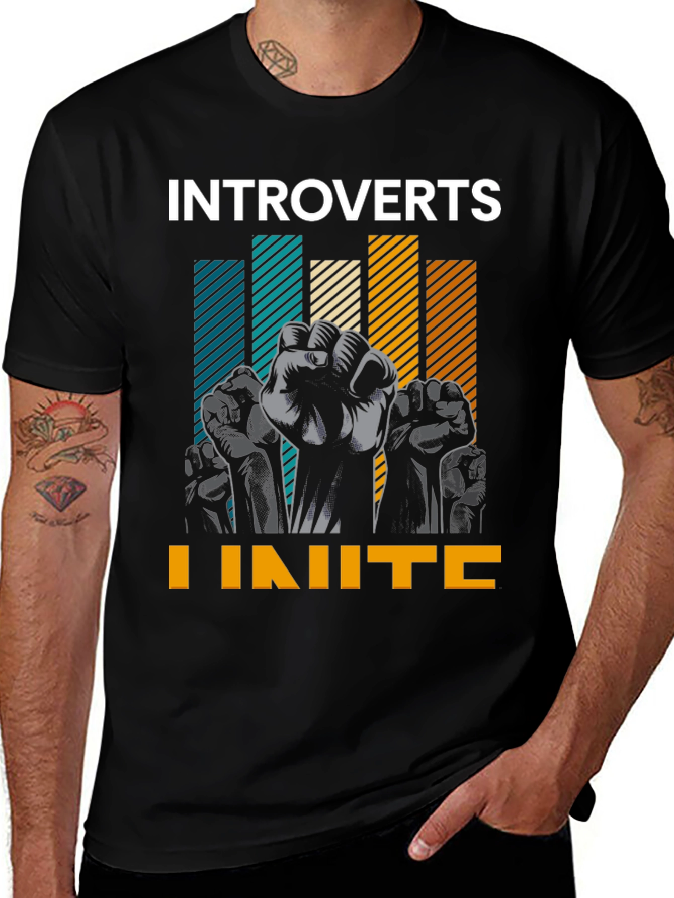 Introverts Unite Graphic Tee - Black Cotton T-Shirt