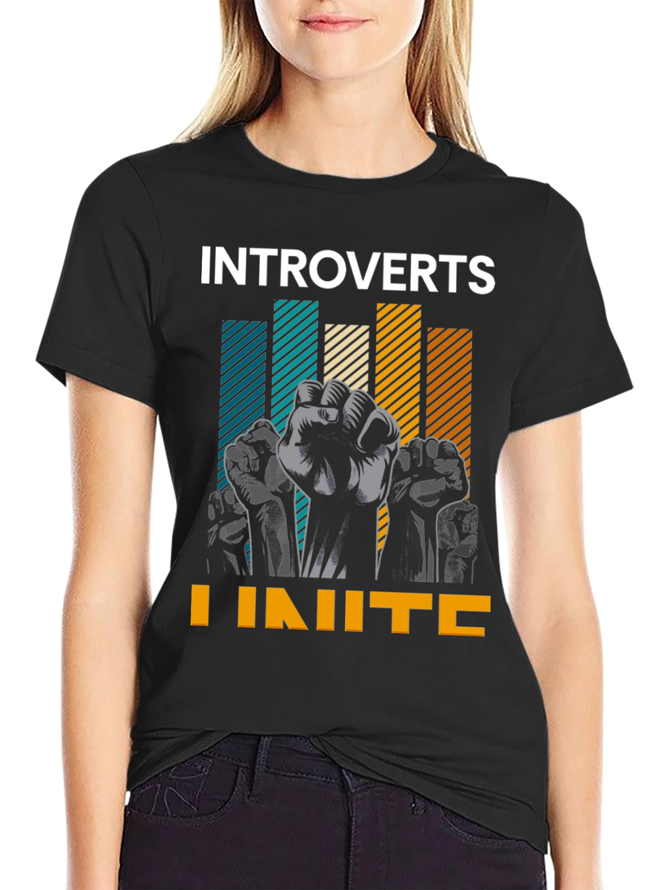 Introverts Unite Graphic Tee - Black Cotton T-Shirt