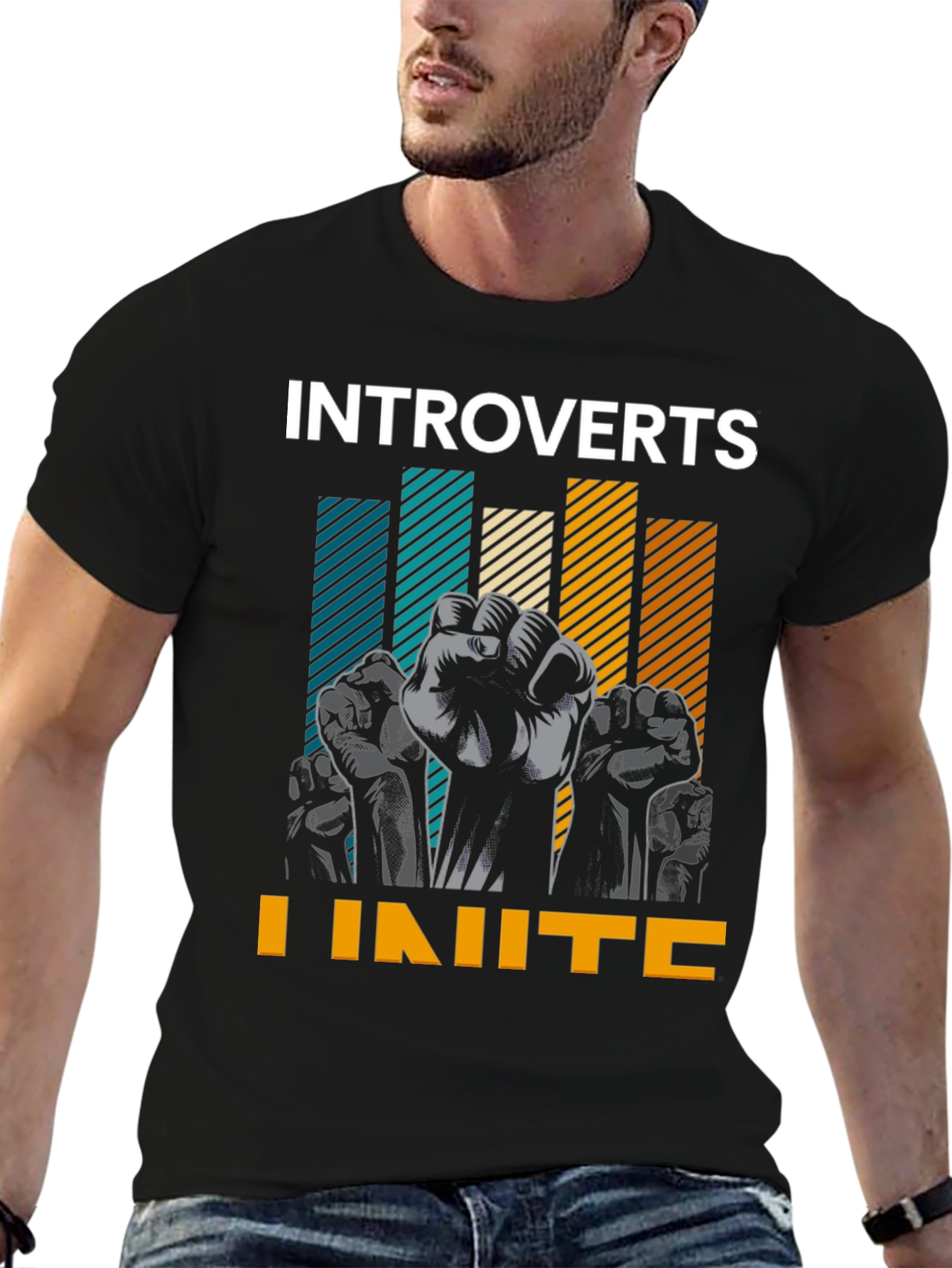 Introverts Unite Graphic Tee - Black Cotton T-Shirt
