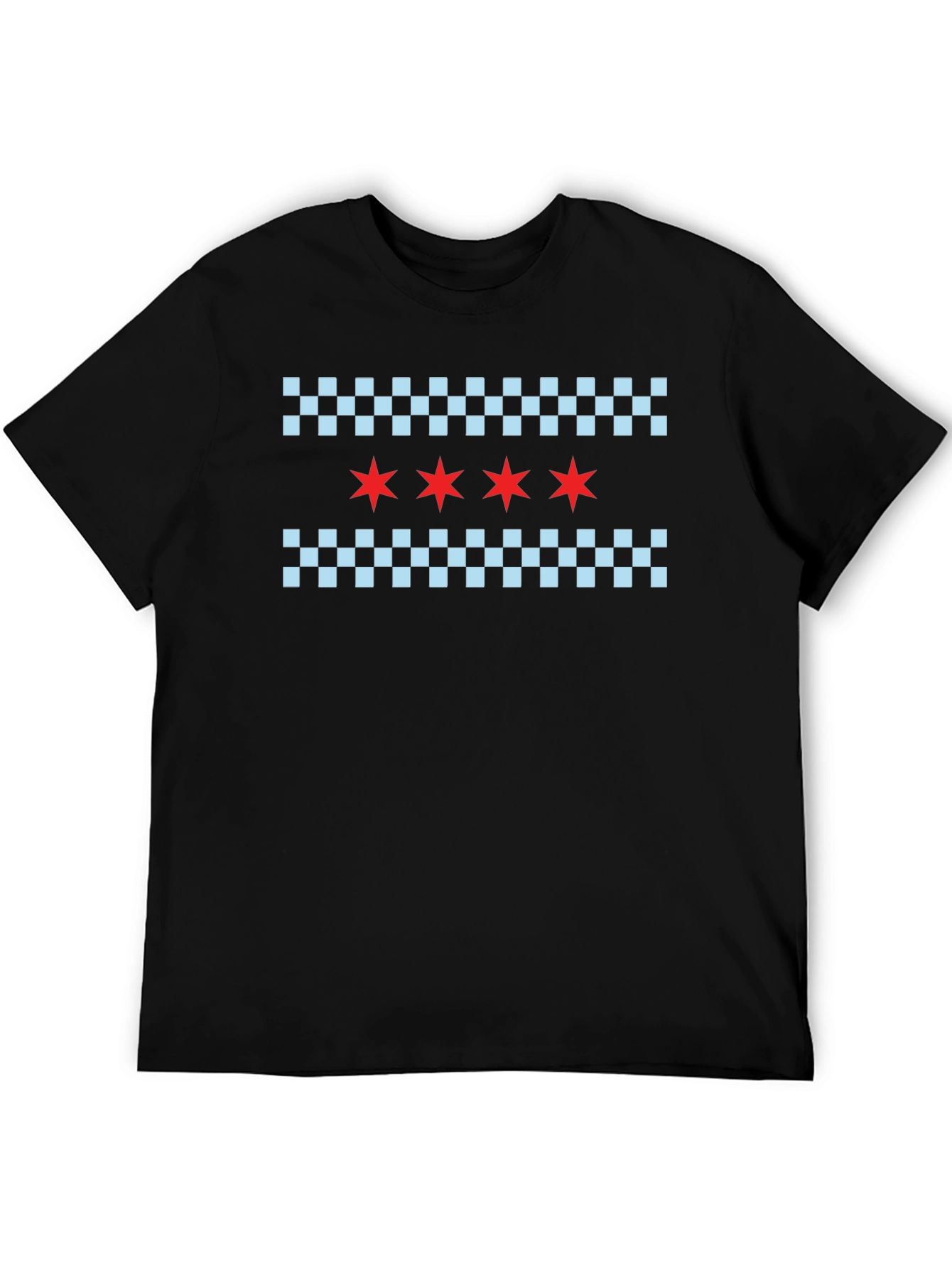 Chicago Flag T-Shirt: Red Stars & Checkered Pattern