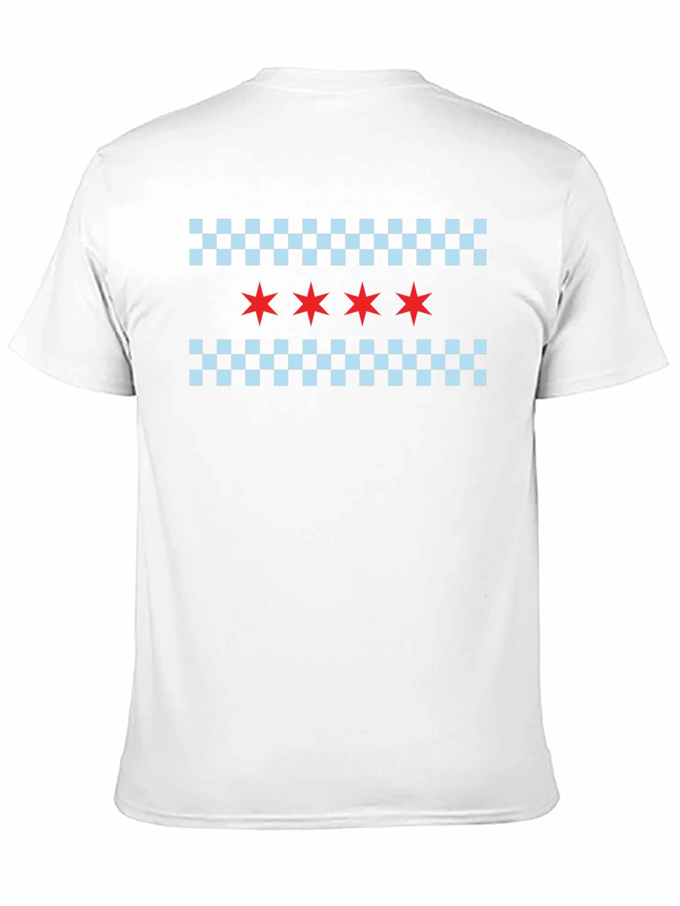 Chicago Flag T-Shirt: Red Stars & Checkered Pattern