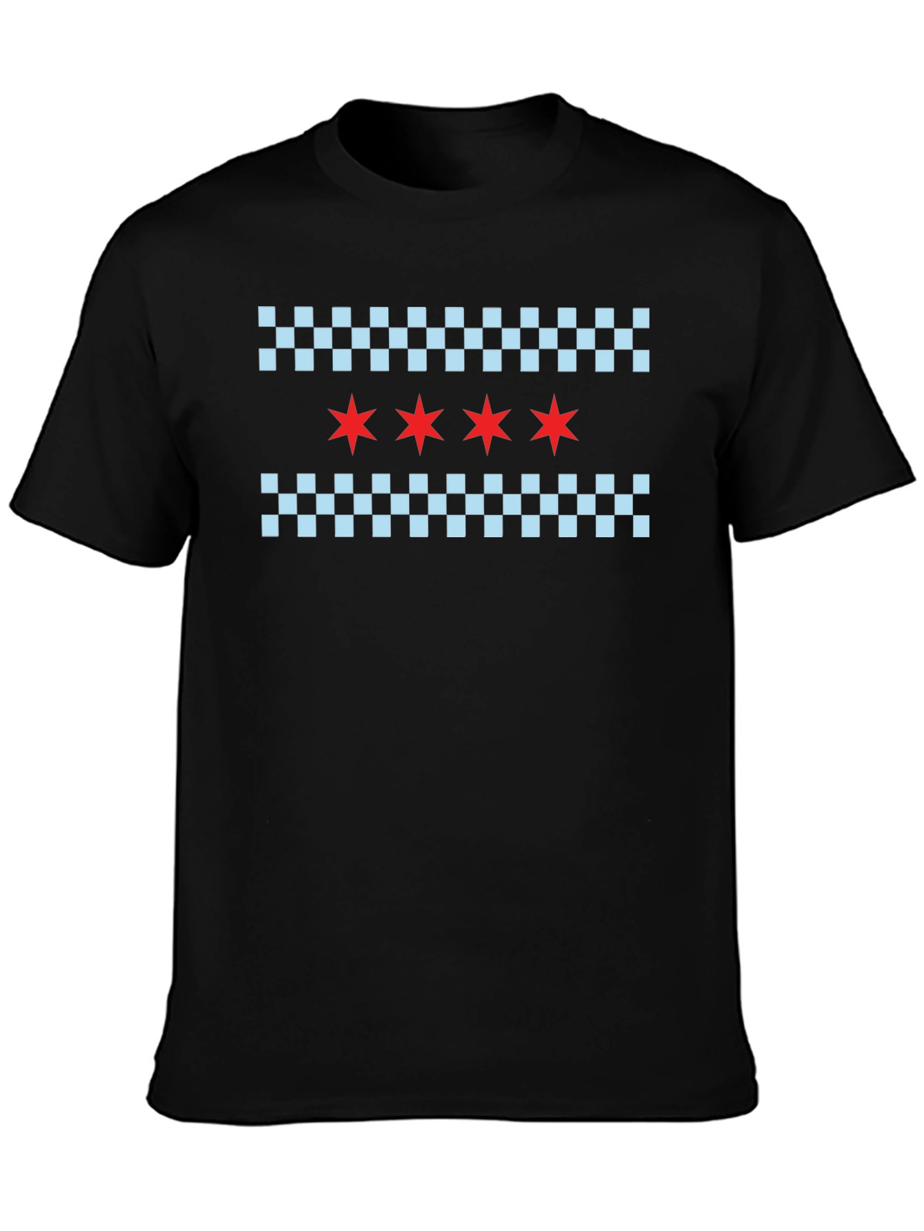 Chicago Flag T-Shirt: Red Stars & Checkered Pattern