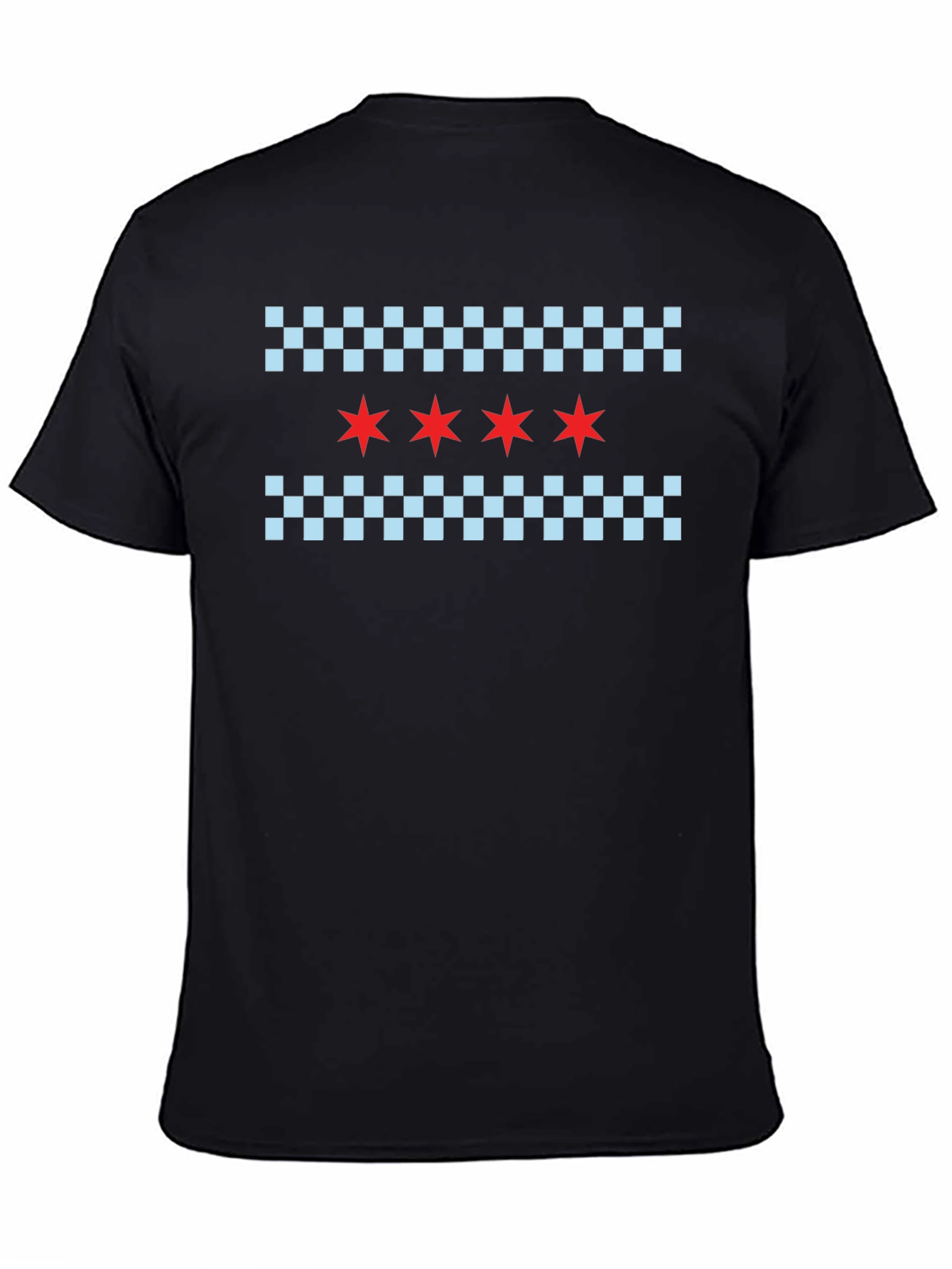 Chicago Flag T-Shirt: Red Stars & Checkered Pattern