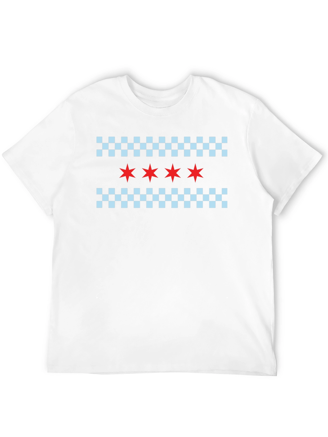 Chicago Flag T-Shirt: Red Stars & Checkered Pattern