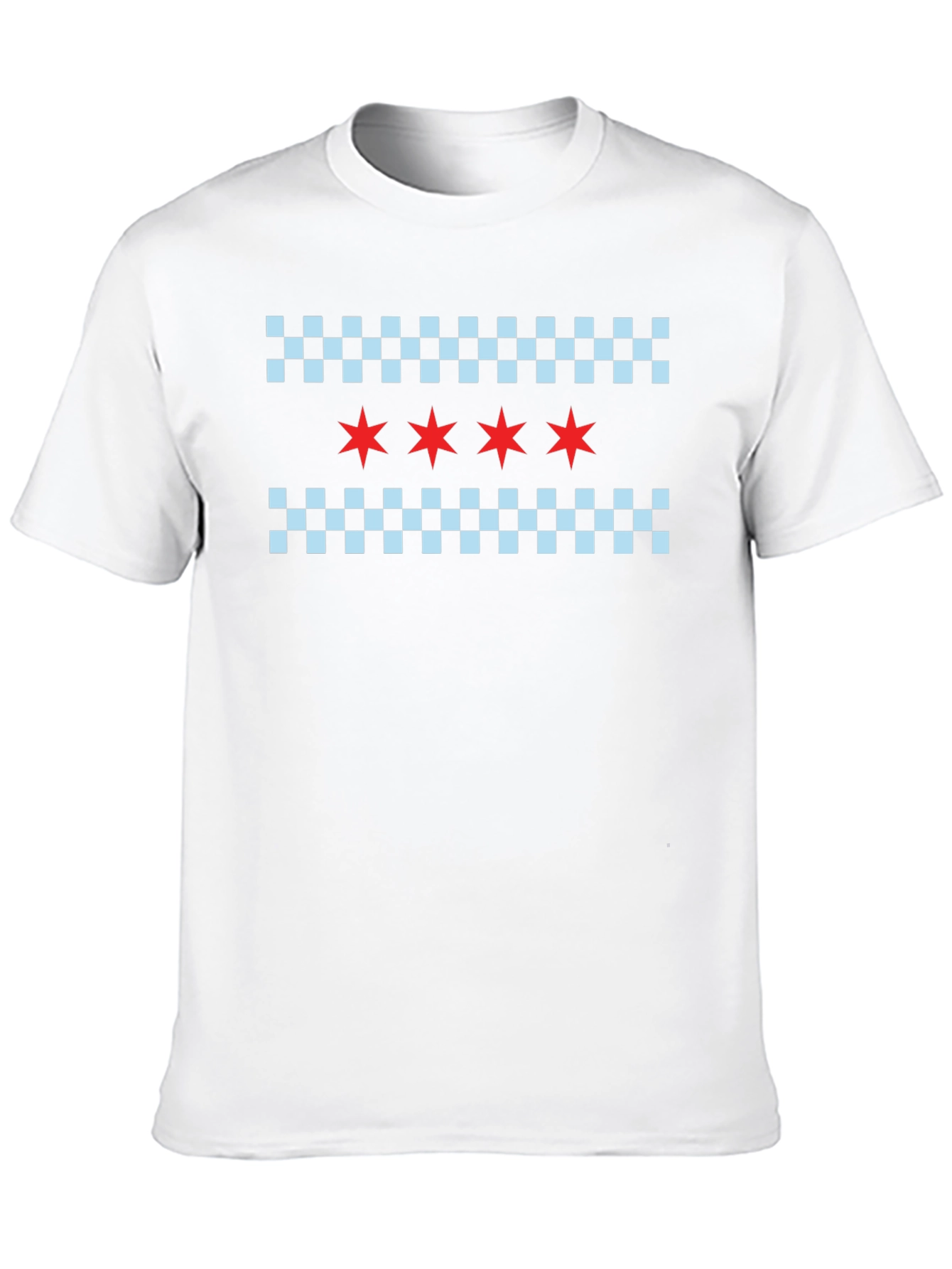 Chicago Flag T-Shirt: Red Stars & Checkered Pattern
