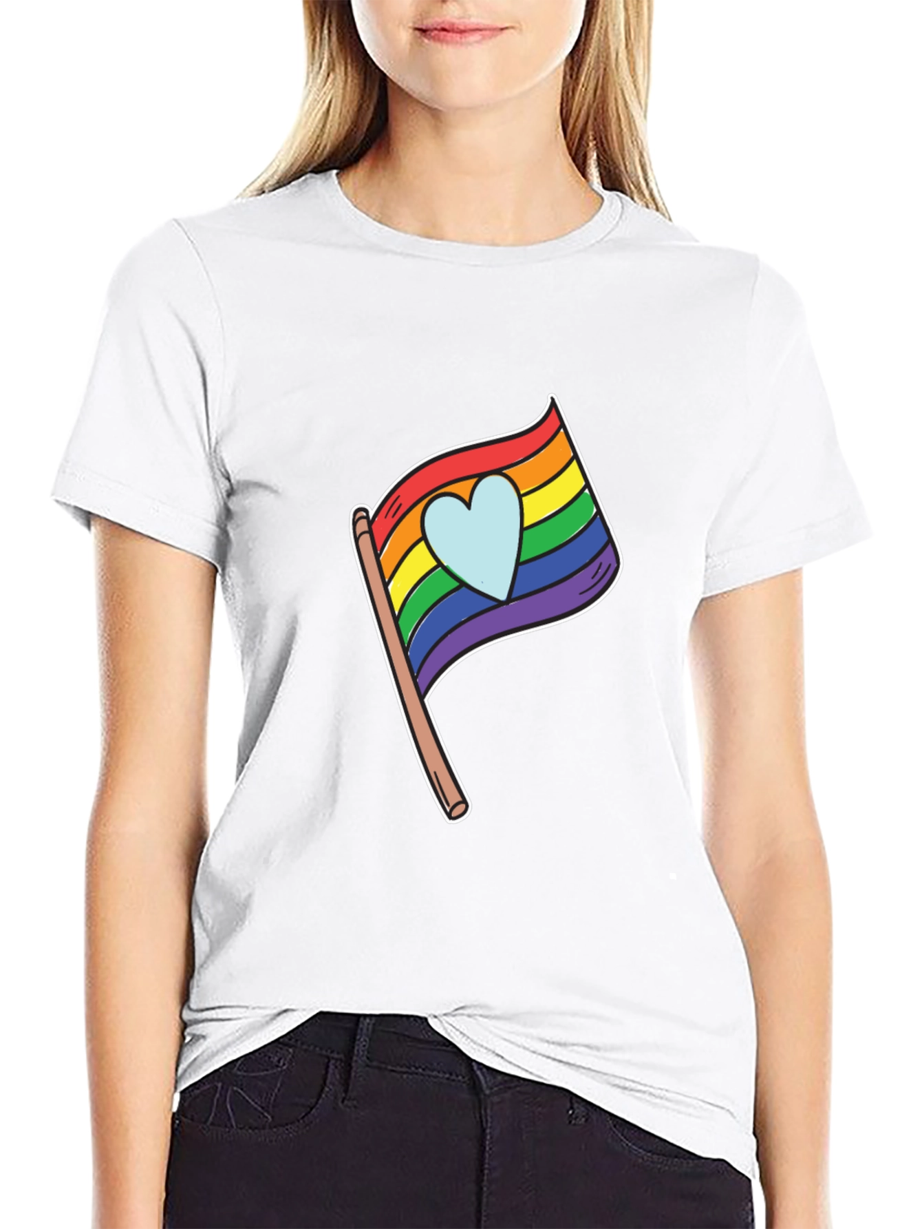 Pride Heart Flag Graphic Black T-Shirt