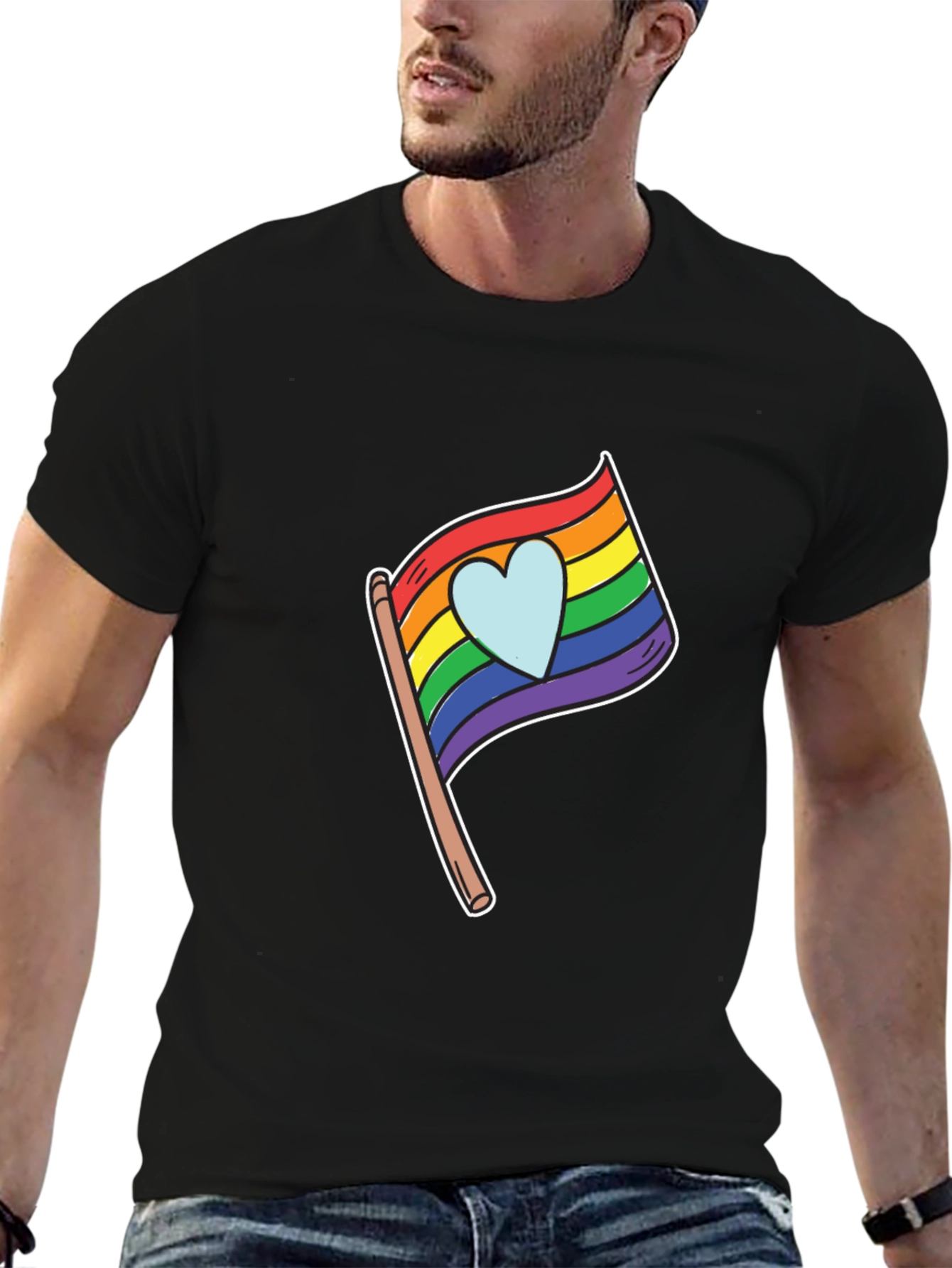 Pride Heart Flag Graphic Black T-Shirt