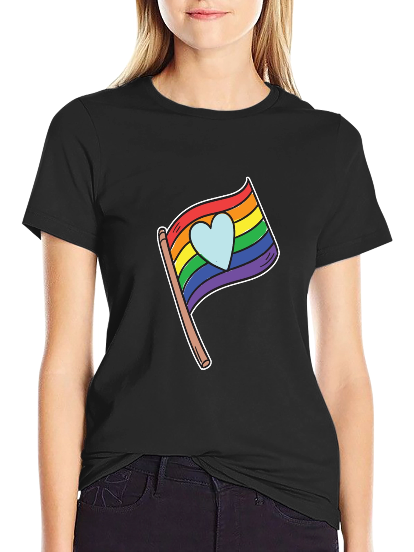Pride Heart Flag Graphic Black T-Shirt