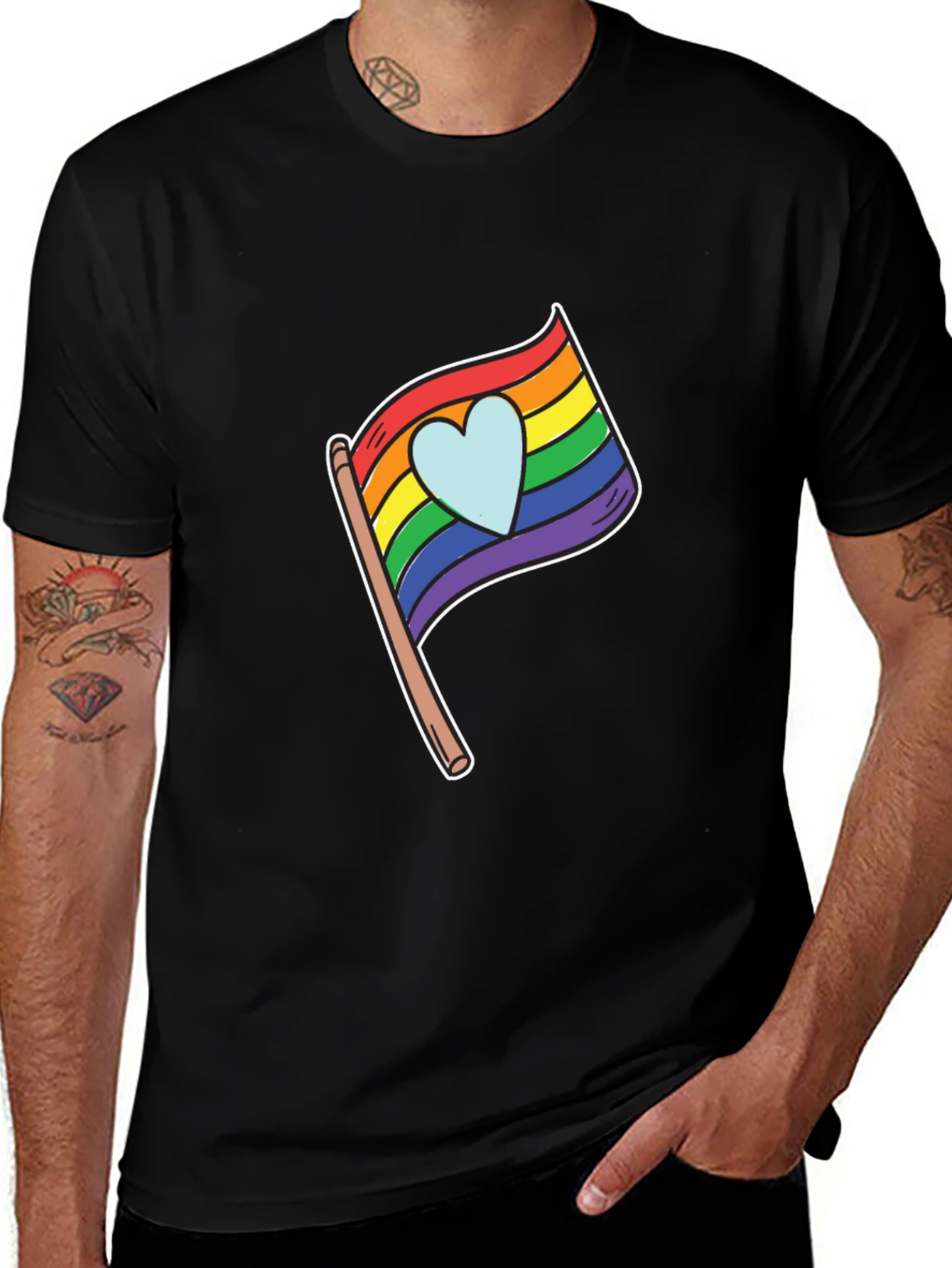 Pride Heart Flag Graphic Black T-Shirt