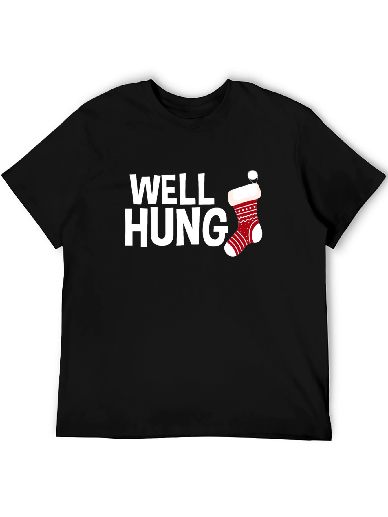 Well Hung Christmas Stocking Black T-Shirt