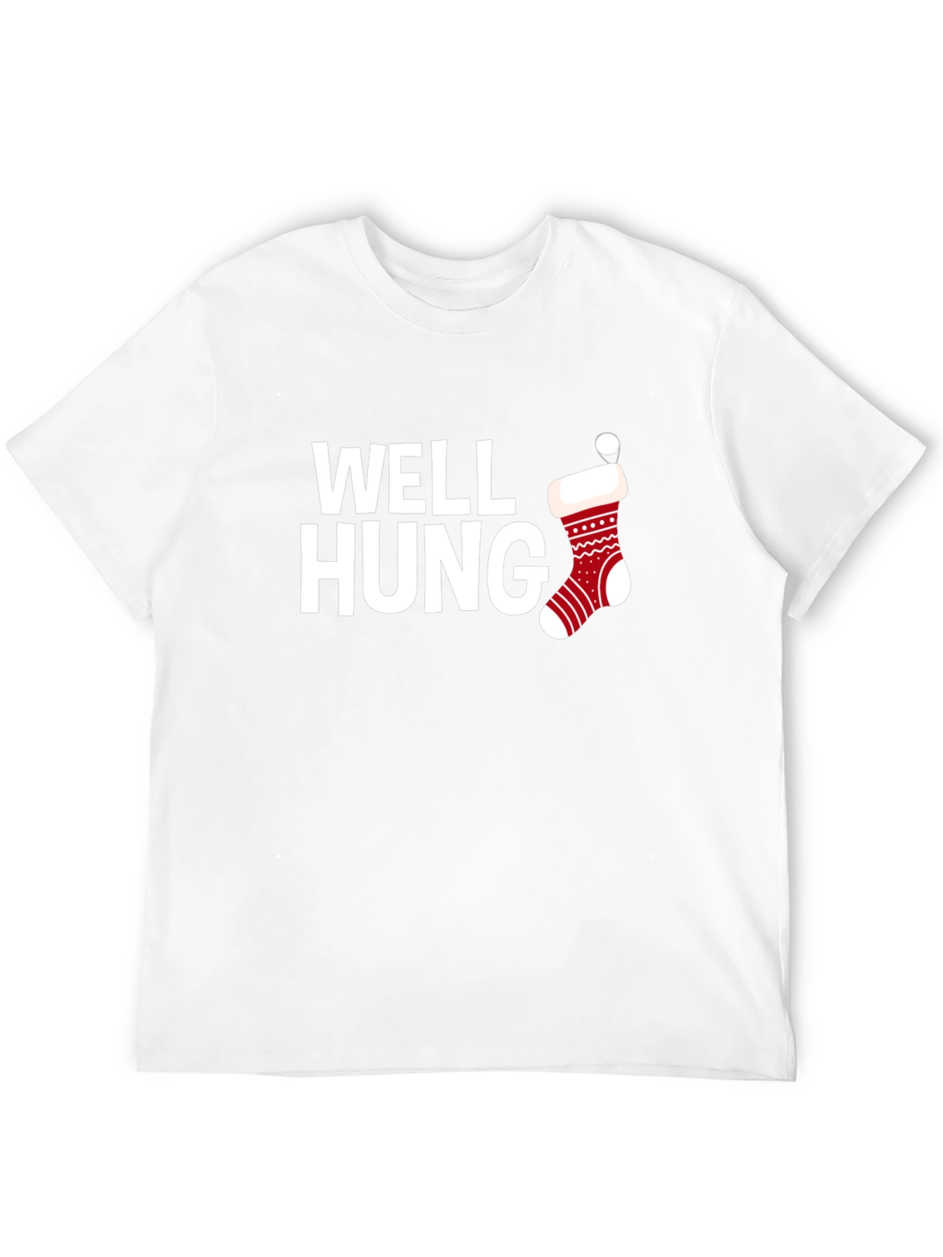 Well Hung Christmas Stocking Black T-Shirt
