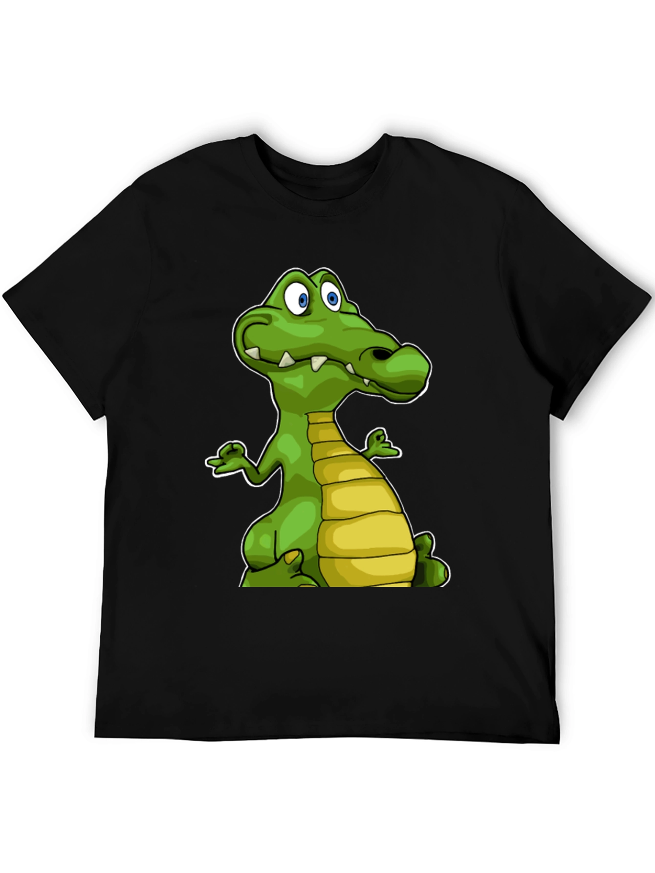 Cartoon Crocodile Graphic Tee - Black Cotton T-Shirt
