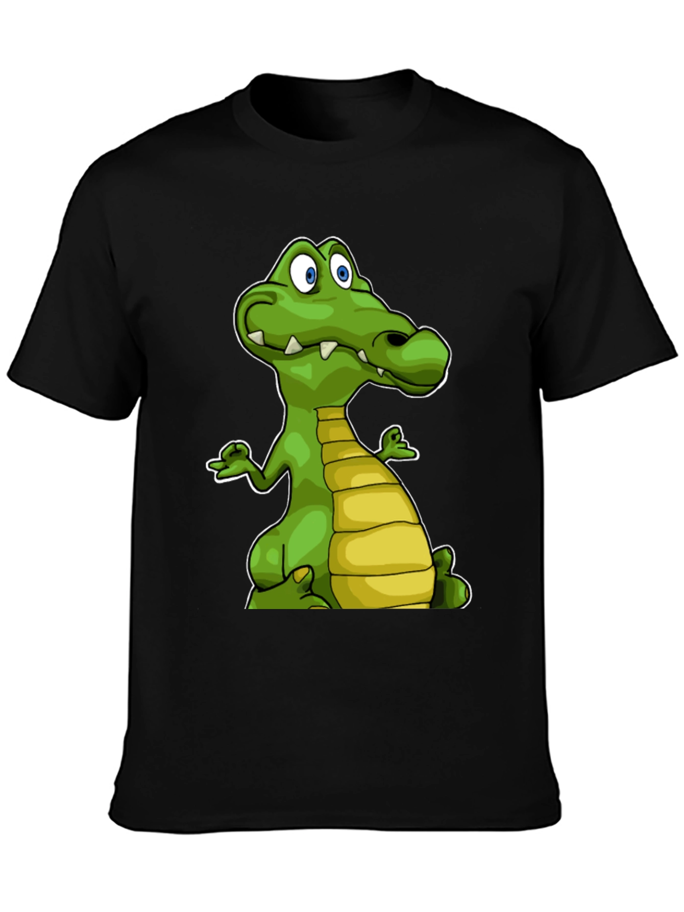 Cartoon Crocodile Graphic Tee - Black Cotton T-Shirt