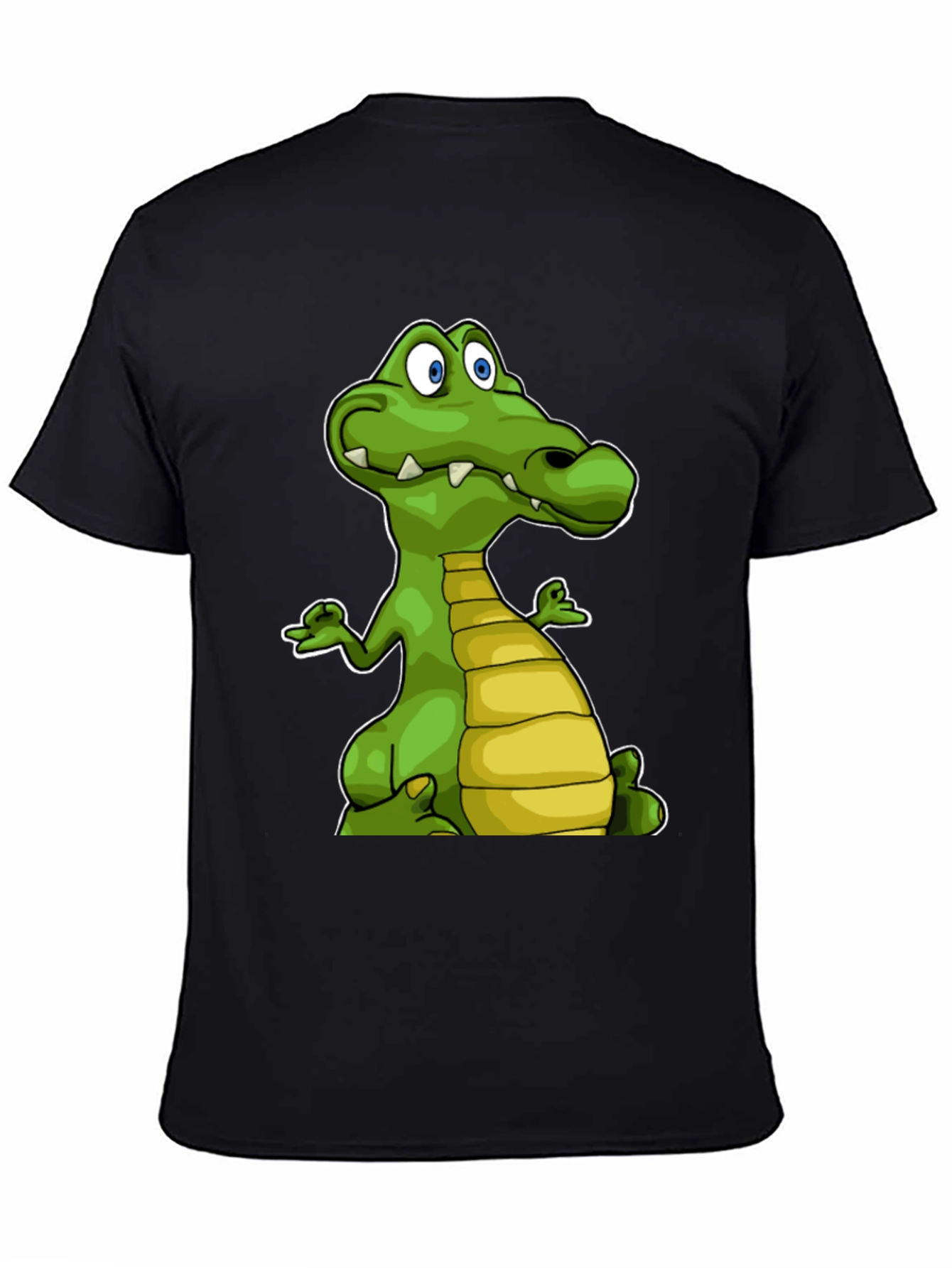 Cartoon Crocodile Graphic Tee - Black Cotton T-Shirt
