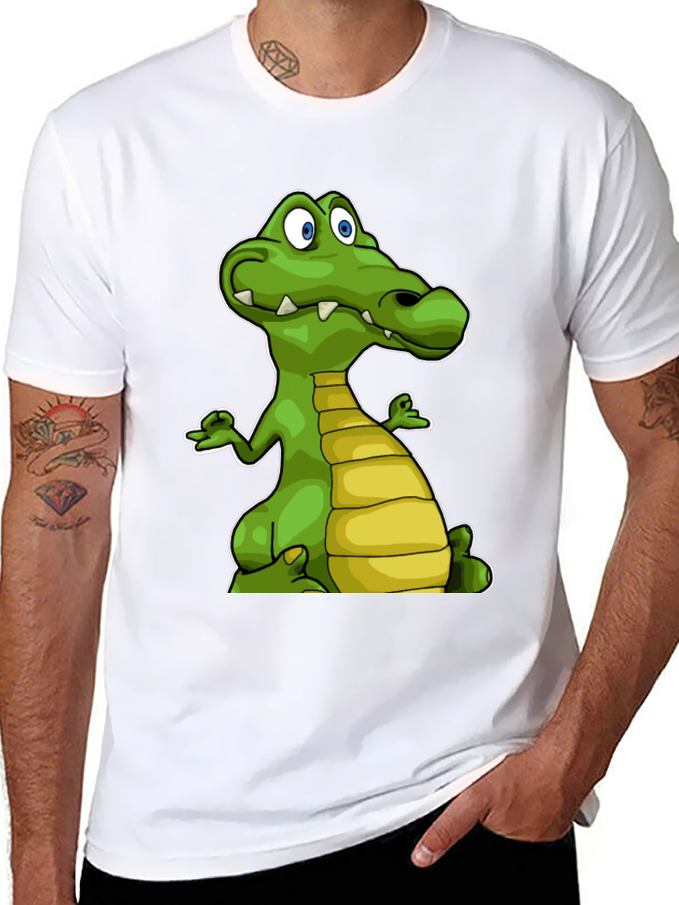 Cartoon Crocodile Graphic Tee - Black Cotton T-Shirt