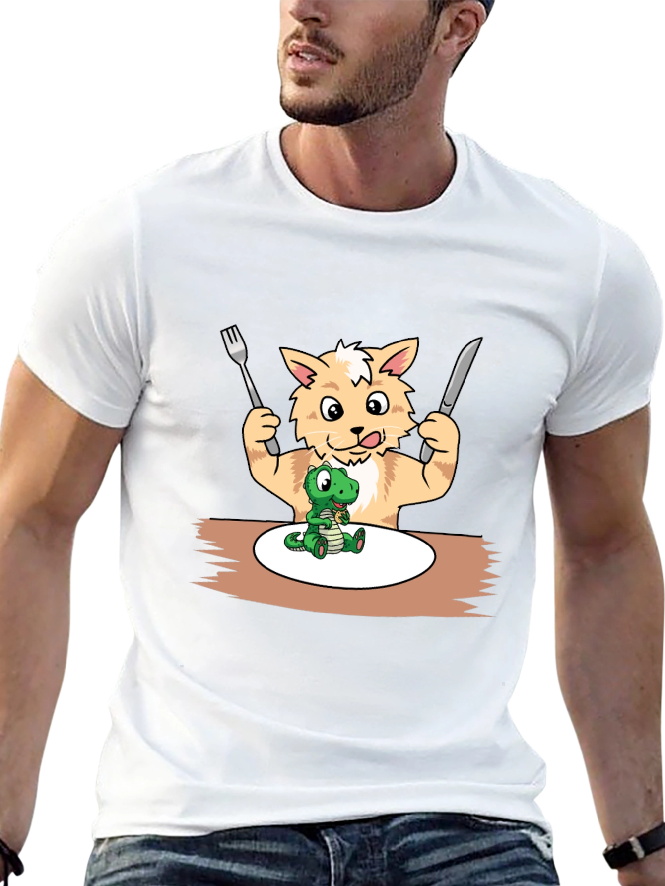 Funny Cat Eating Dinosaur T-Shirt