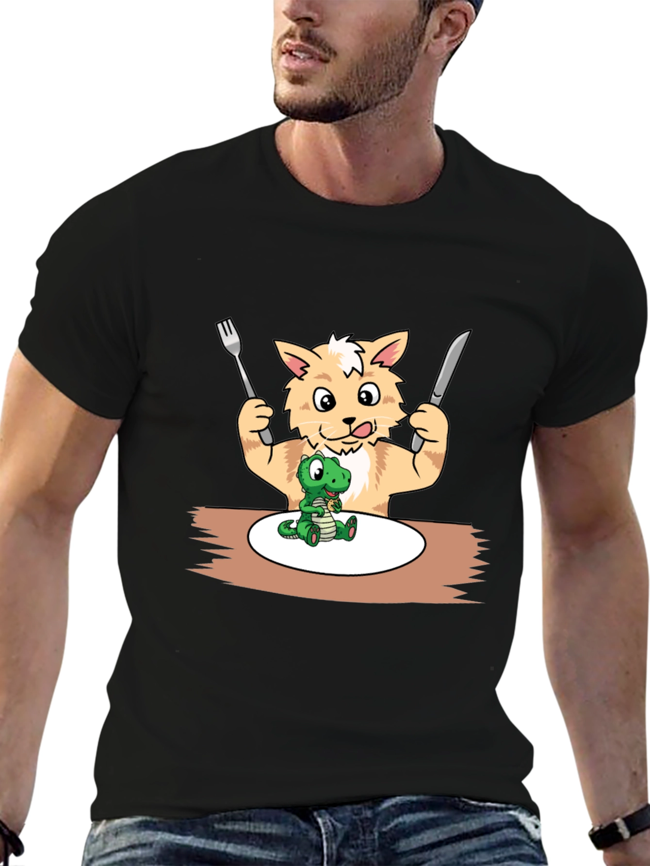 Funny Cat Eating Dinosaur T-Shirt
